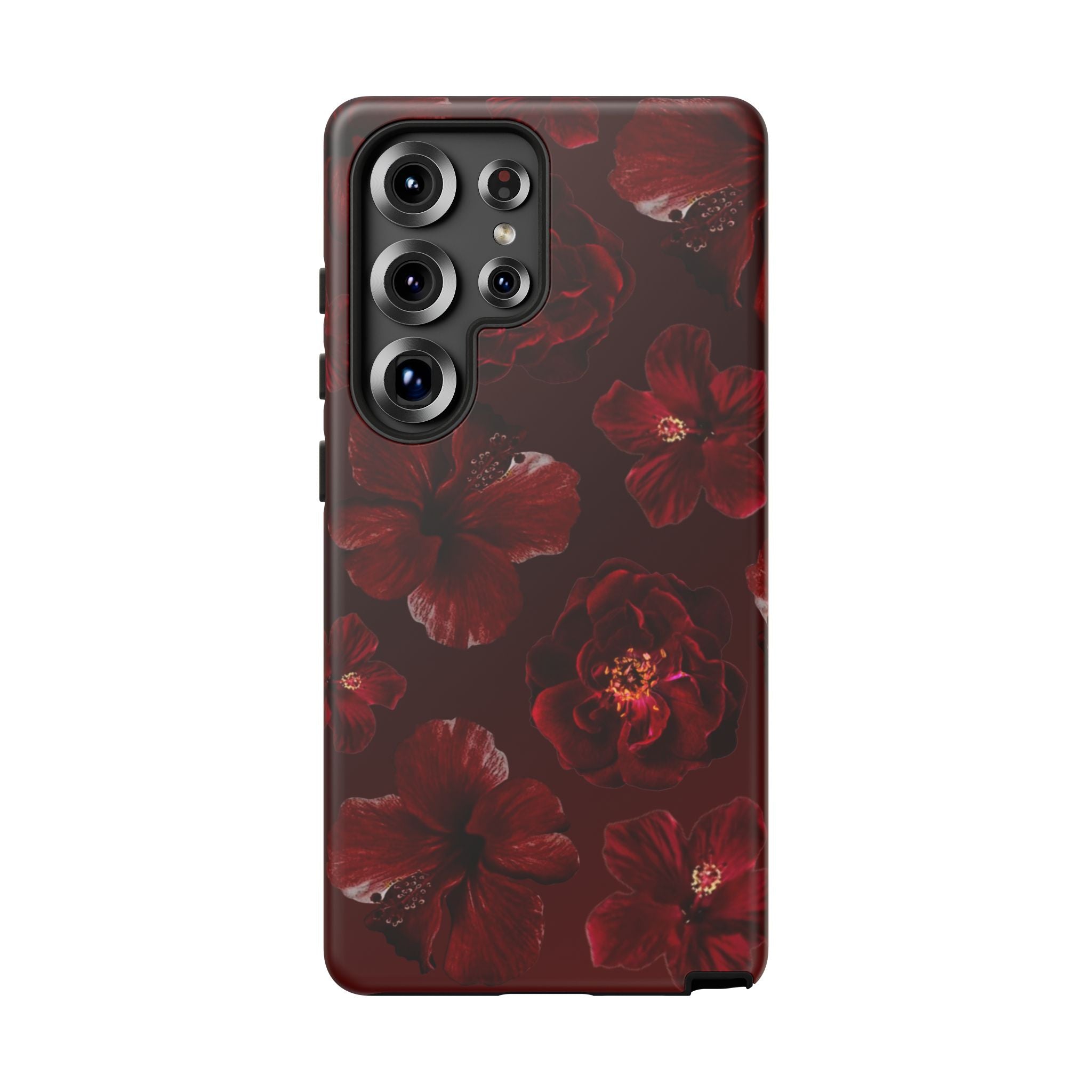 Dark Red Floral Phone Case – Protective Tough Case with Burgundy Roses