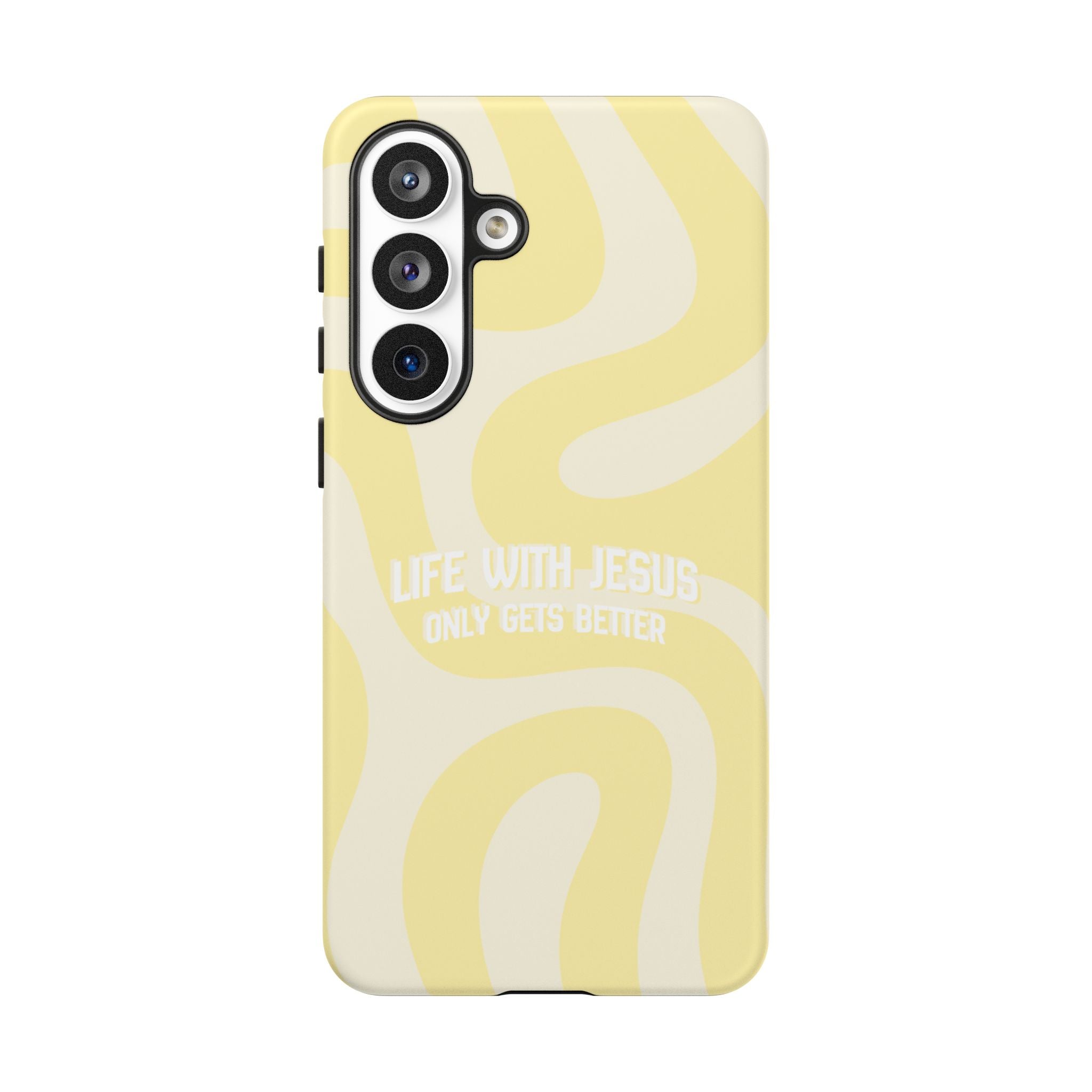 Yellow Swirl Phone Case - "Life With Jesus Only Gets Better" Christian iPhone Cover Tough Case