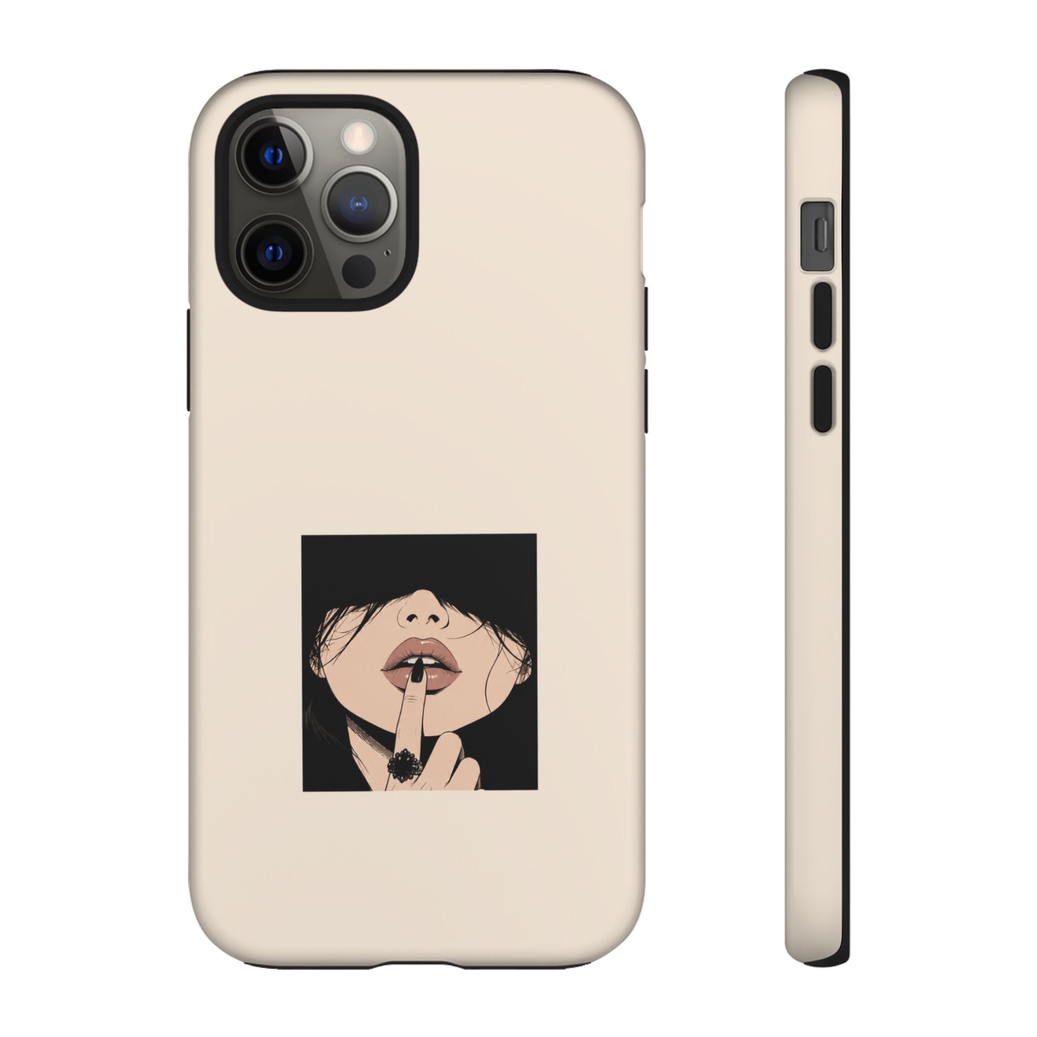 Minimal Anime Girl Shh Design, Edgy Aesthetic Protective Cover
