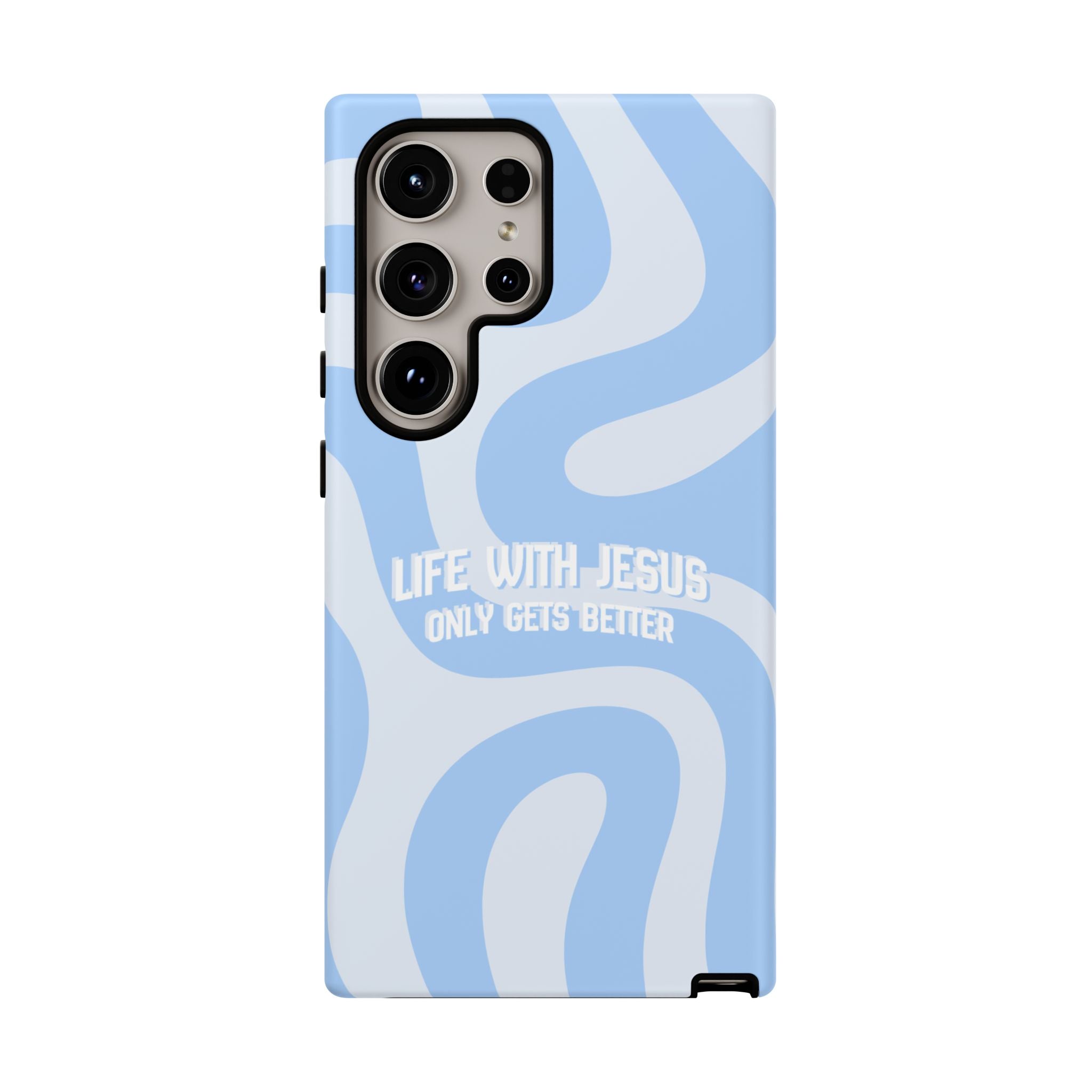 Blue Swirl Phone Case - "Life With Jesus Only Gets Better" Christian iPhone Cover