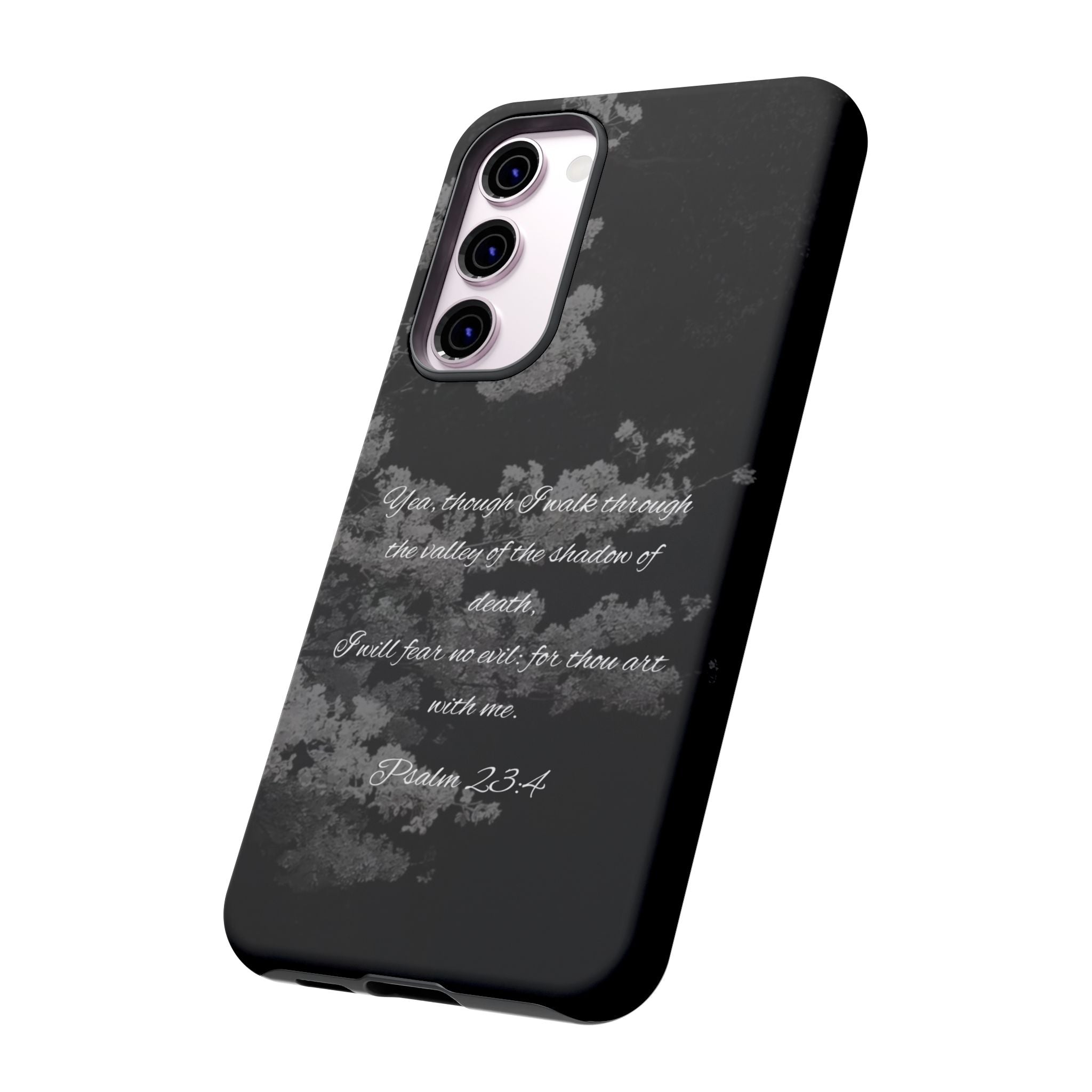 Bible Verse Phone Case — Psalm 23:4 Comfort Black Protective Cover