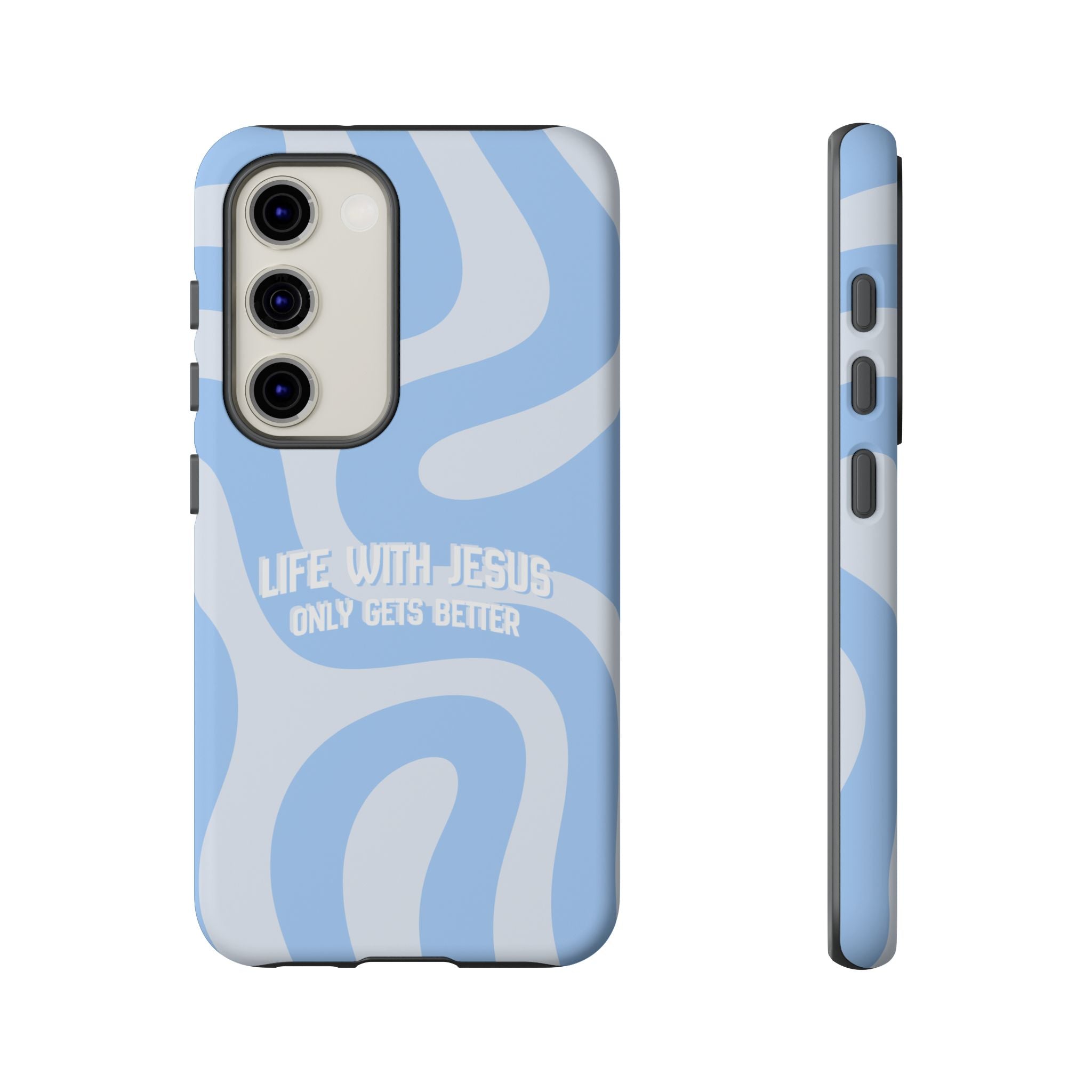 Blue Swirl Phone Case - "Life With Jesus Only Gets Better" Christian iPhone Cover