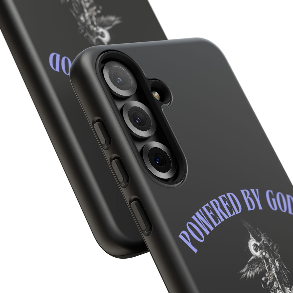 Phone Case — "Powered by God" Black Protective Case with Angelic Skull Design