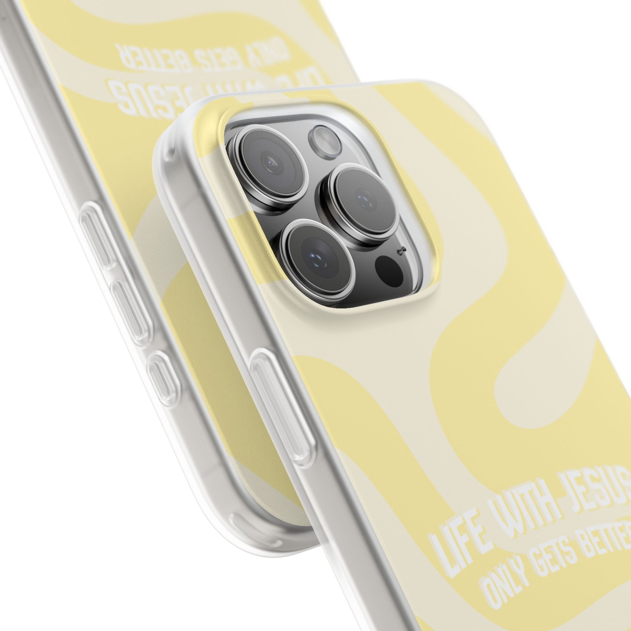 Christian Phone Case - "Life With Jesus Only Gets Better" Yellow Swirl Flexi Case