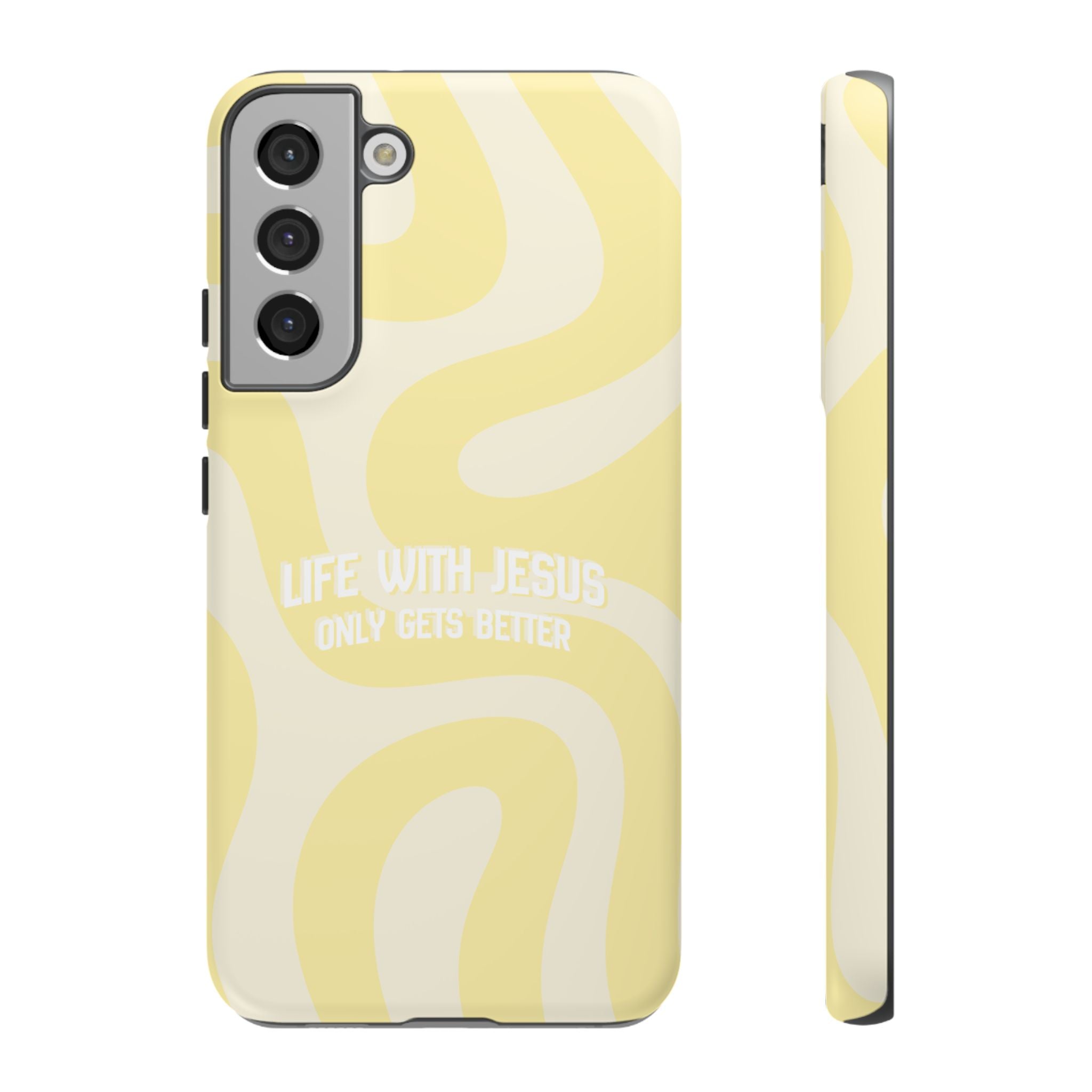 Yellow Swirl Phone Case - "Life With Jesus Only Gets Better" Christian iPhone Cover Tough Case