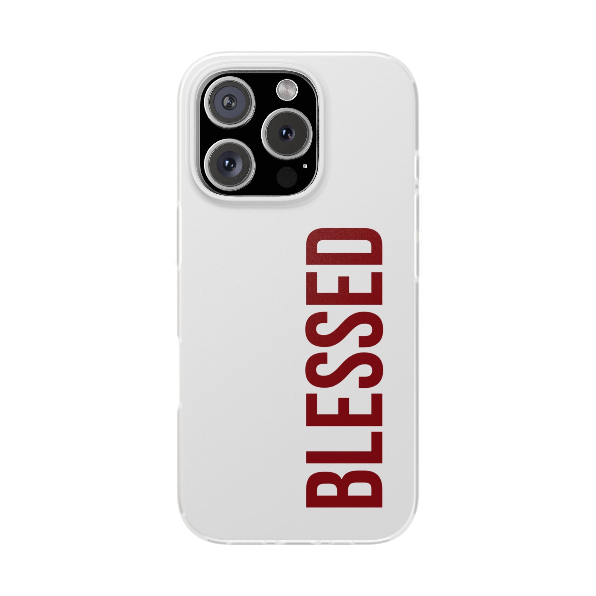 Blessed Phone Case — Vertical Red Typography Clear Flexi Case