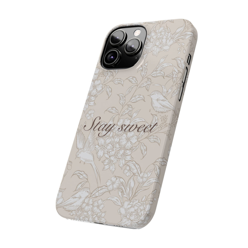Stay Sweet Floral Slim Phone Case — Beige Bird & Blossom Protective Cover