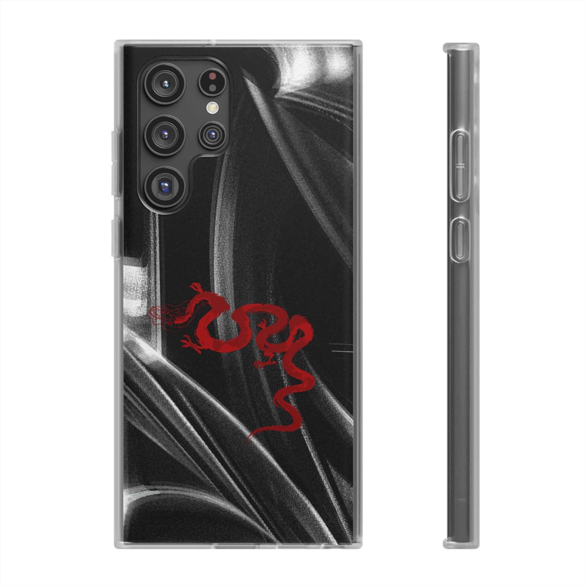 Flexi Phone Case — Black Smoke Background with Red Dragon