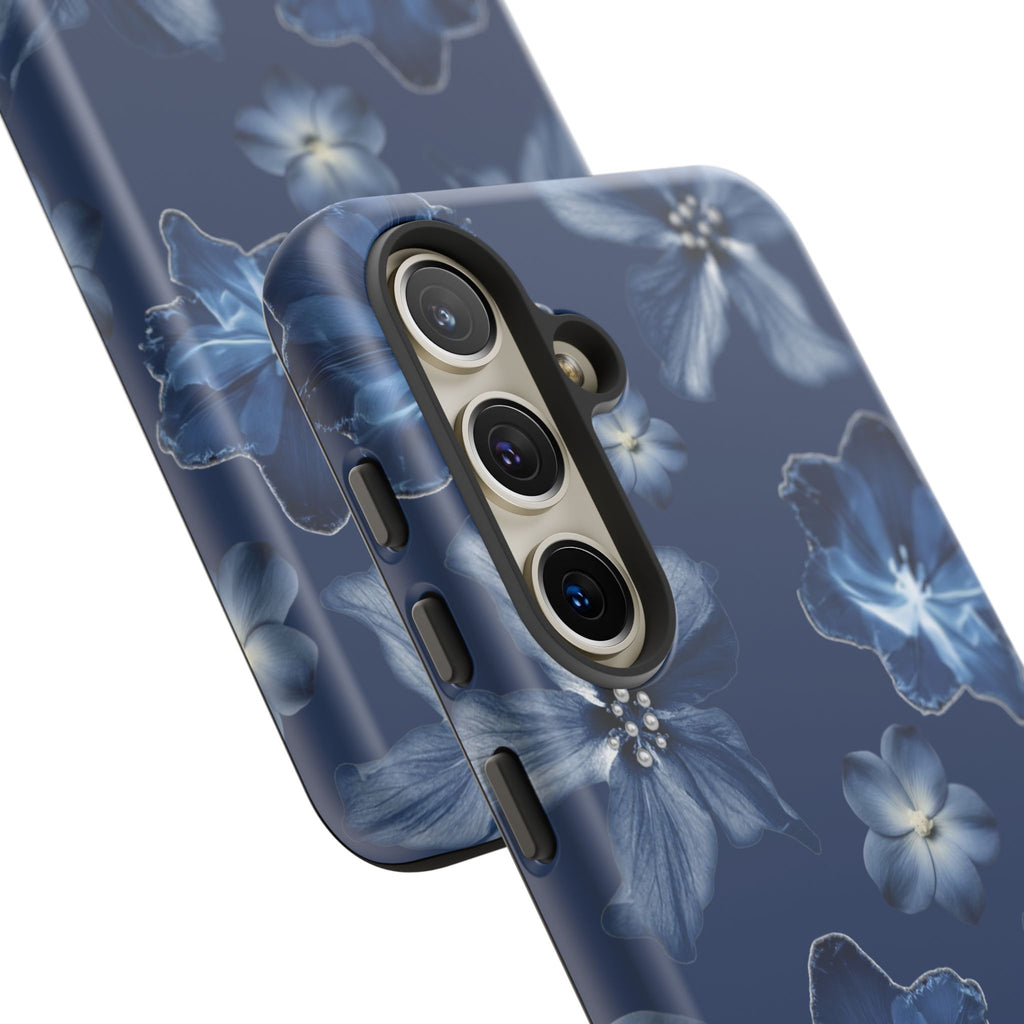 Navy Floral Tough Phone Case — Blue Bloom Protective Cover
