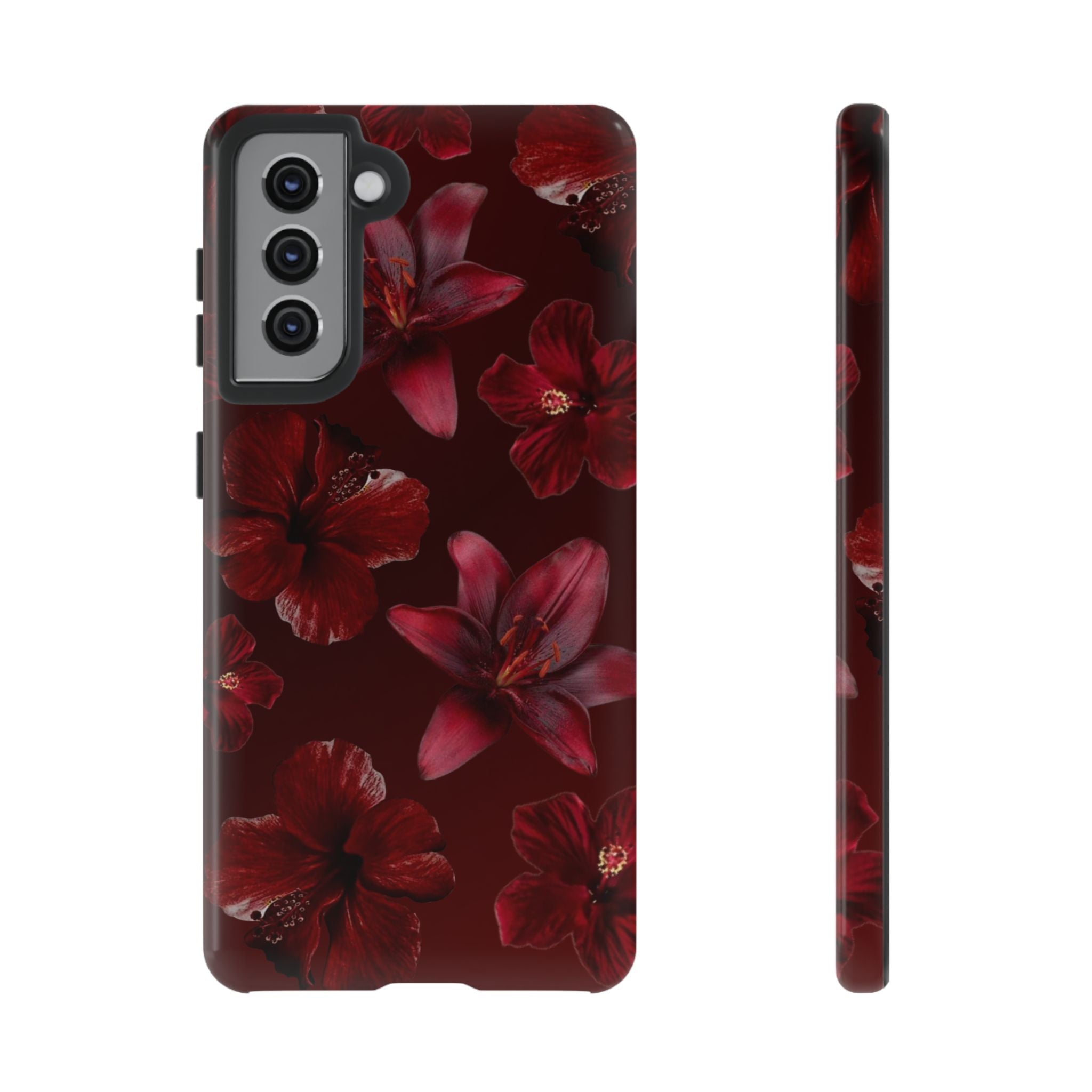 Tough Cases - Dark Red Floral Phone Case