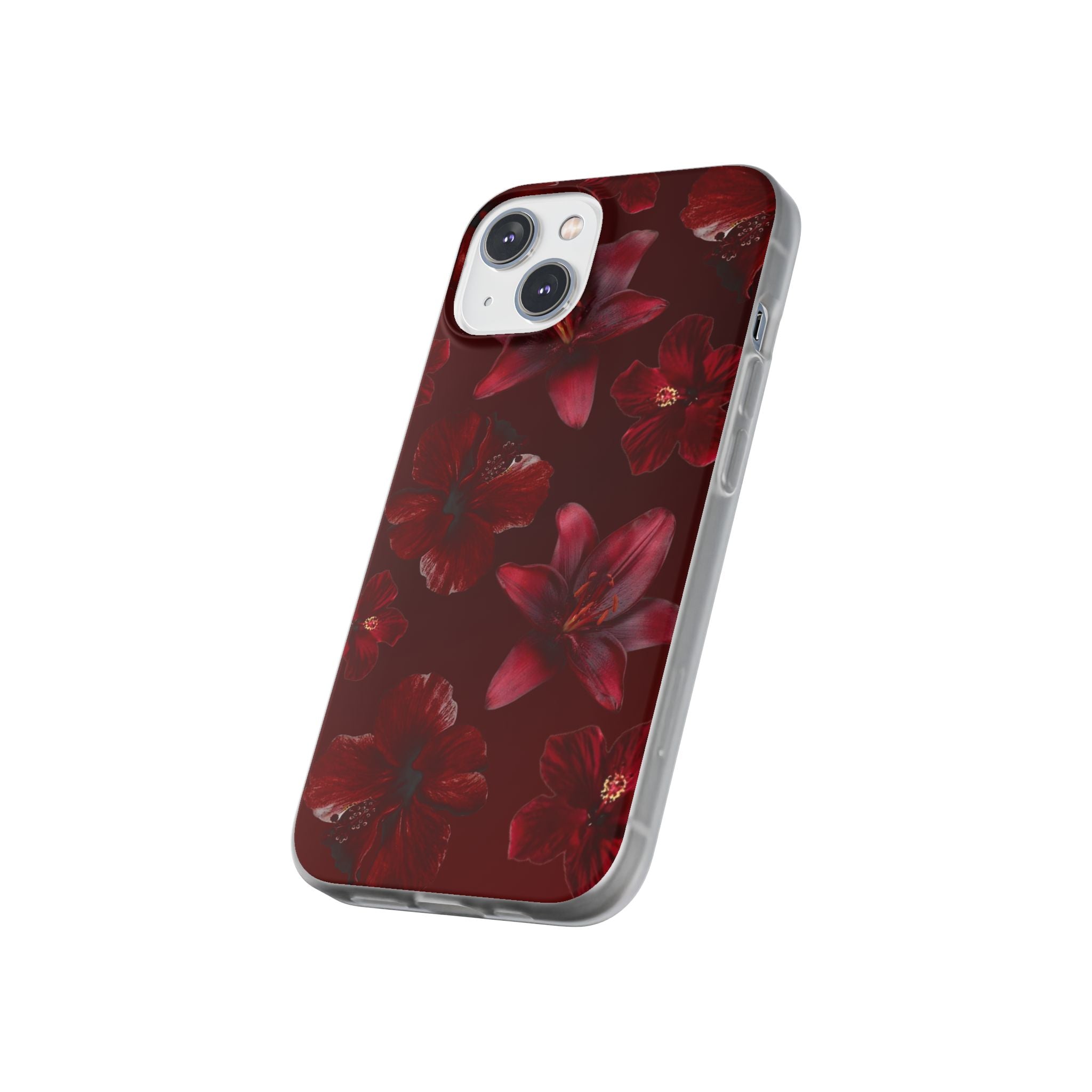 Red Floral Flexi Phone Case – Dark Burgundy Lily Pattern
