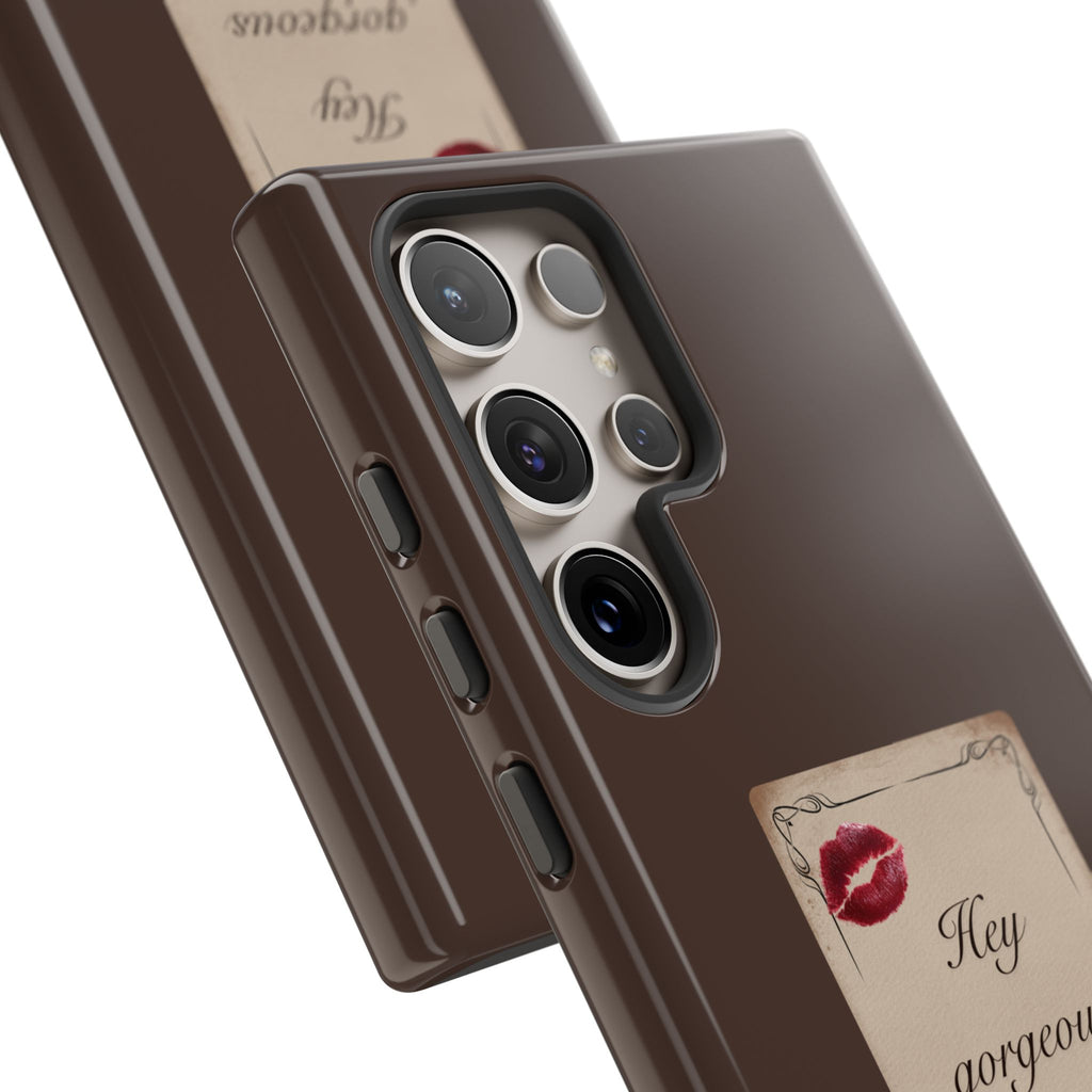Hey Gorgeous Phone Case — Brown Lip Print & Shadow Hand Protective Cover