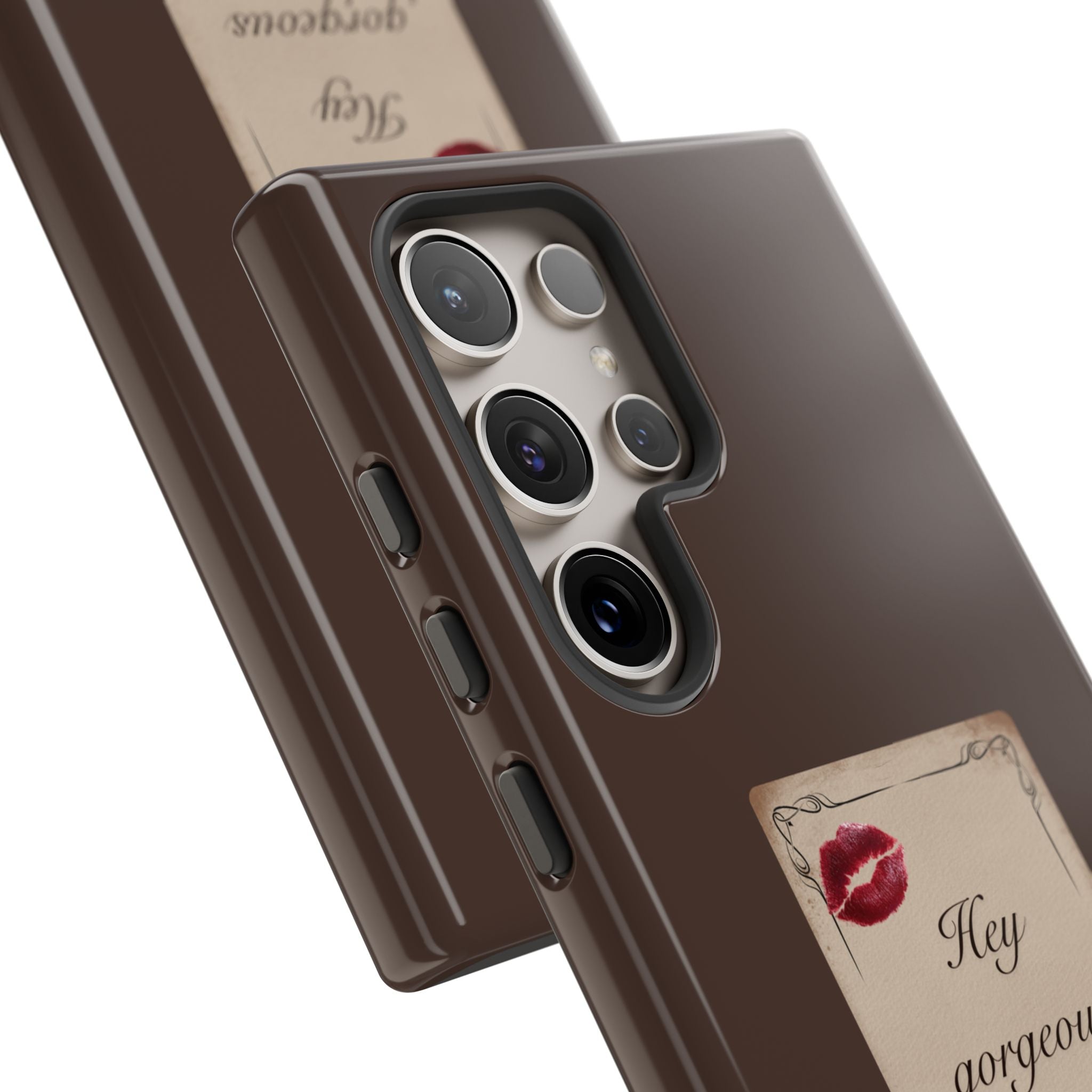 Hey Gorgeous Phone Case — Brown Lip Print & Shadow Hand Protective Cover