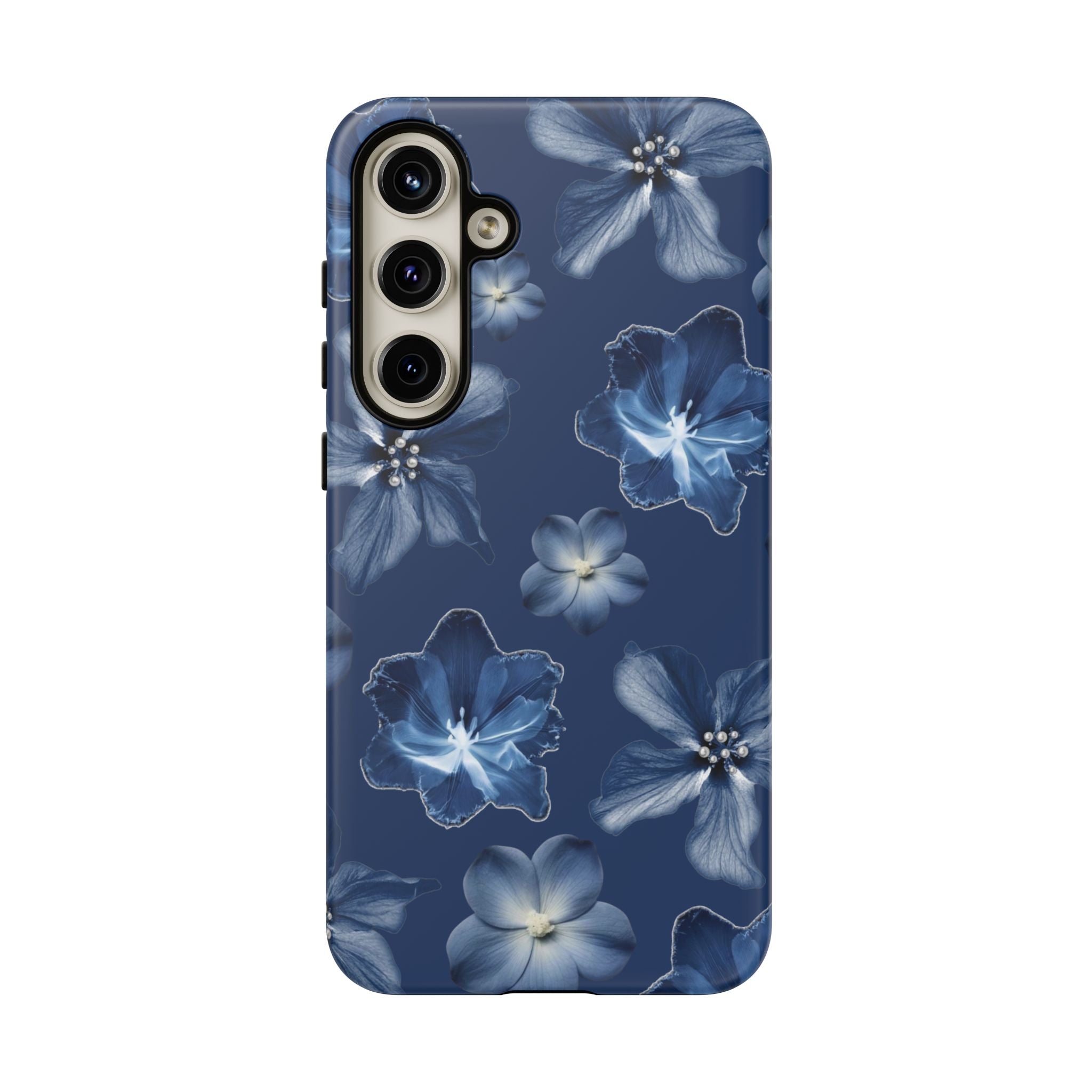 Navy Floral Tough Phone Case — Blue Bloom Protective Cover