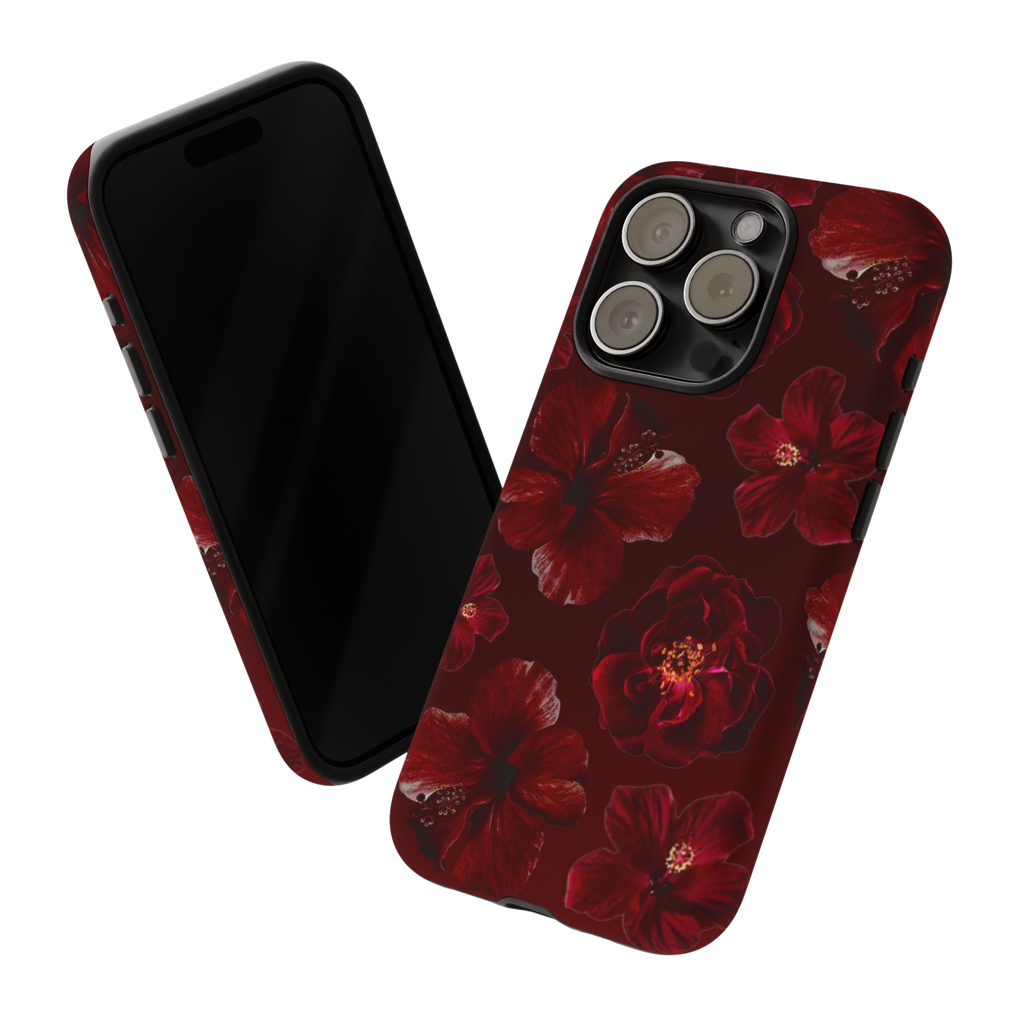 Dark Red Floral Phone Case – Protective Tough Case with Burgundy Roses