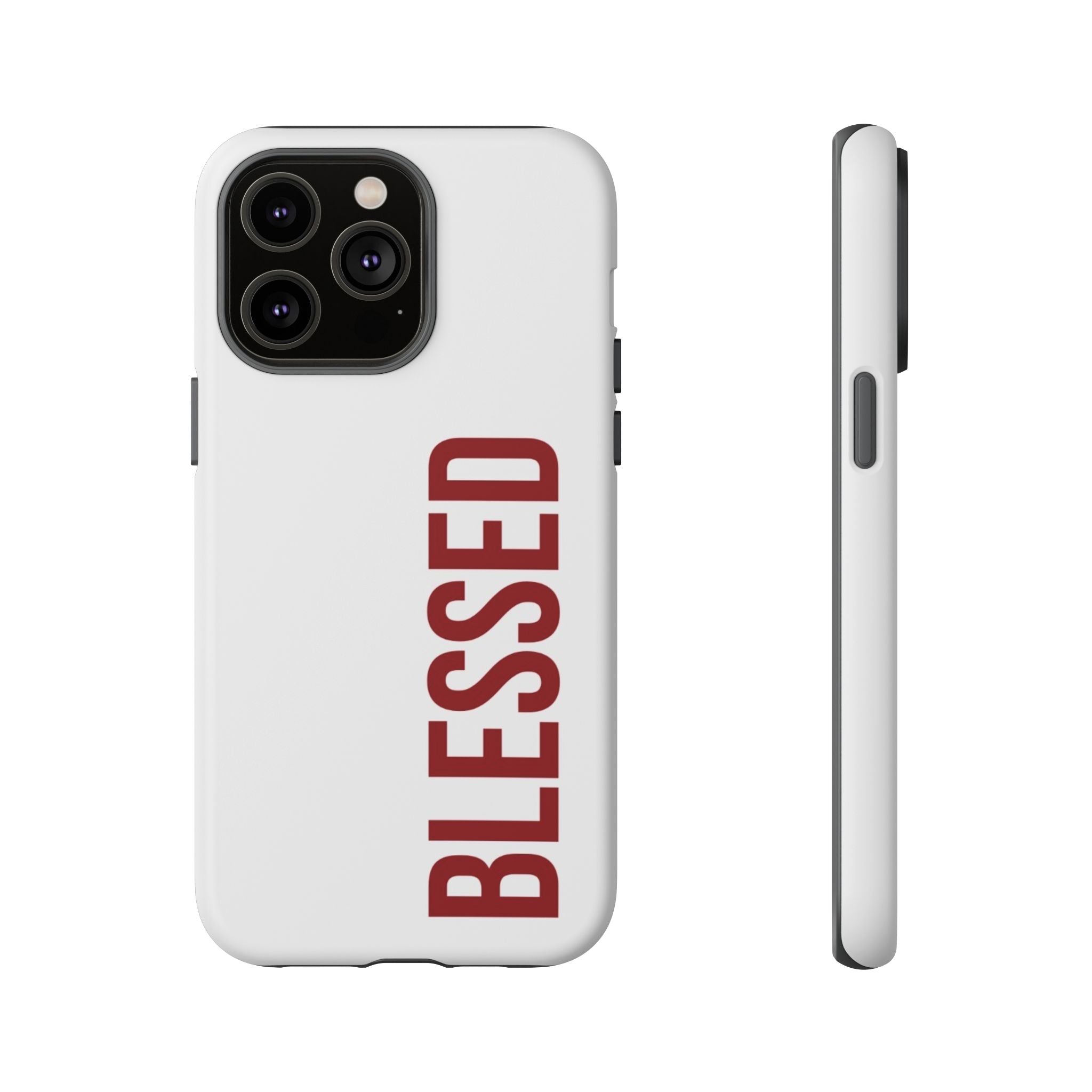 Blessed Vertical Phone Case — Protective Slim iPhone Cover with Red 'BLESSED' Text