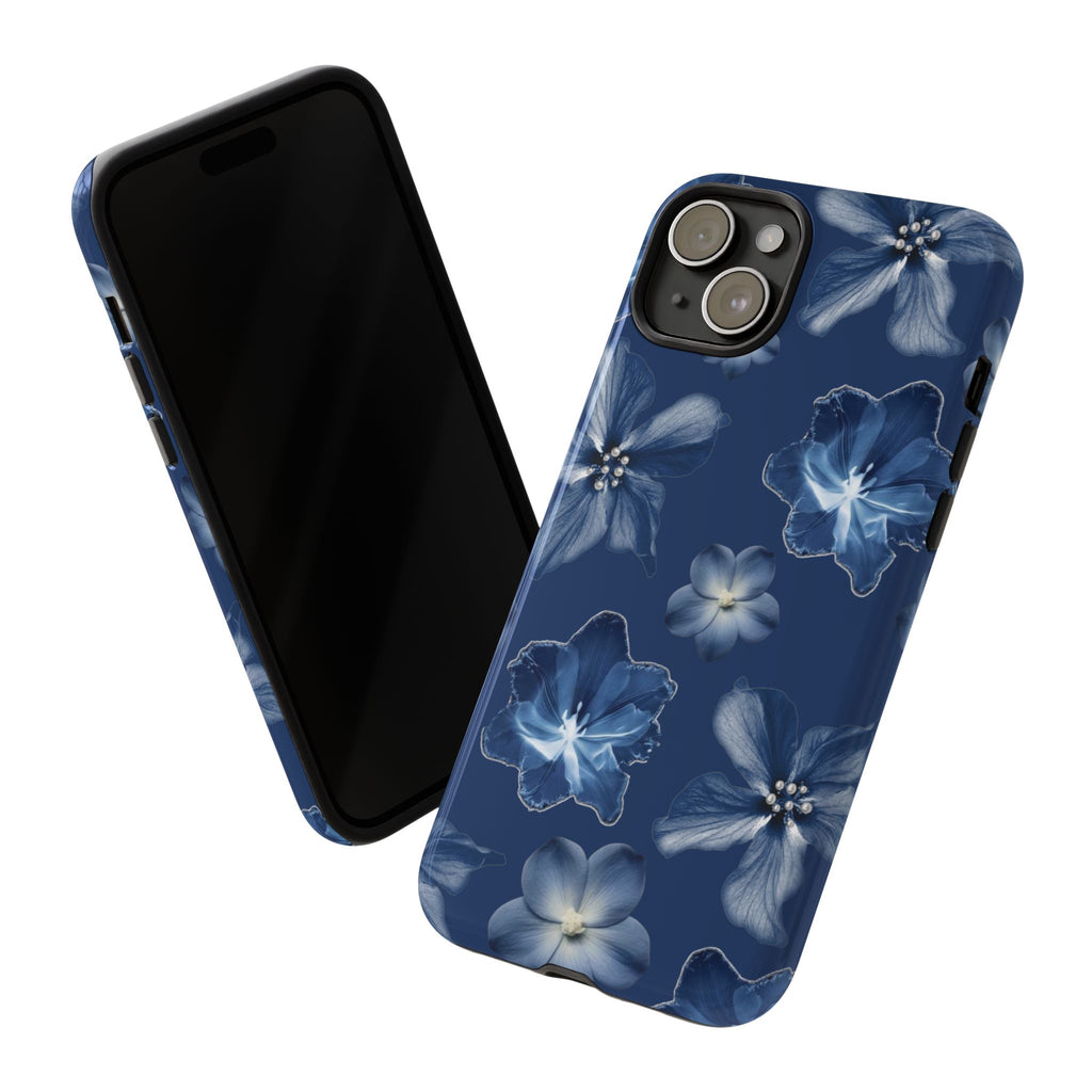 Navy Floral Tough Phone Case — Blue Bloom Protective Cover