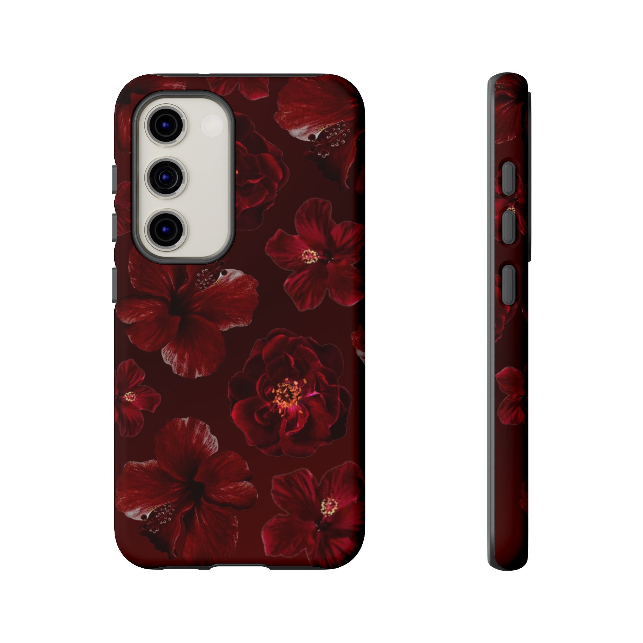 Dark Red Floral Phone Case – Protective Tough Case with Burgundy Roses