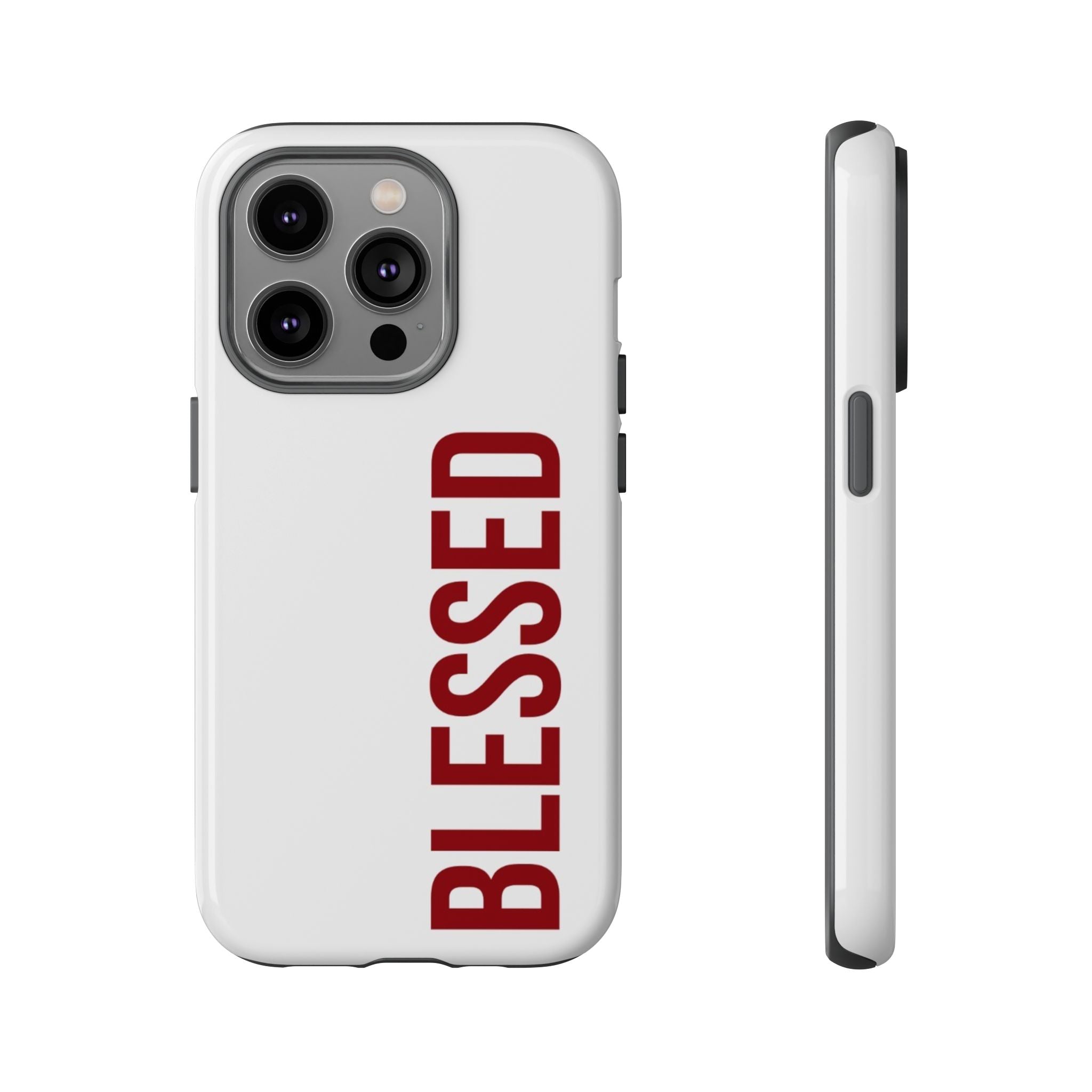 Blessed Vertical Phone Case — Protective Slim iPhone Cover with Red 'BLESSED' Text