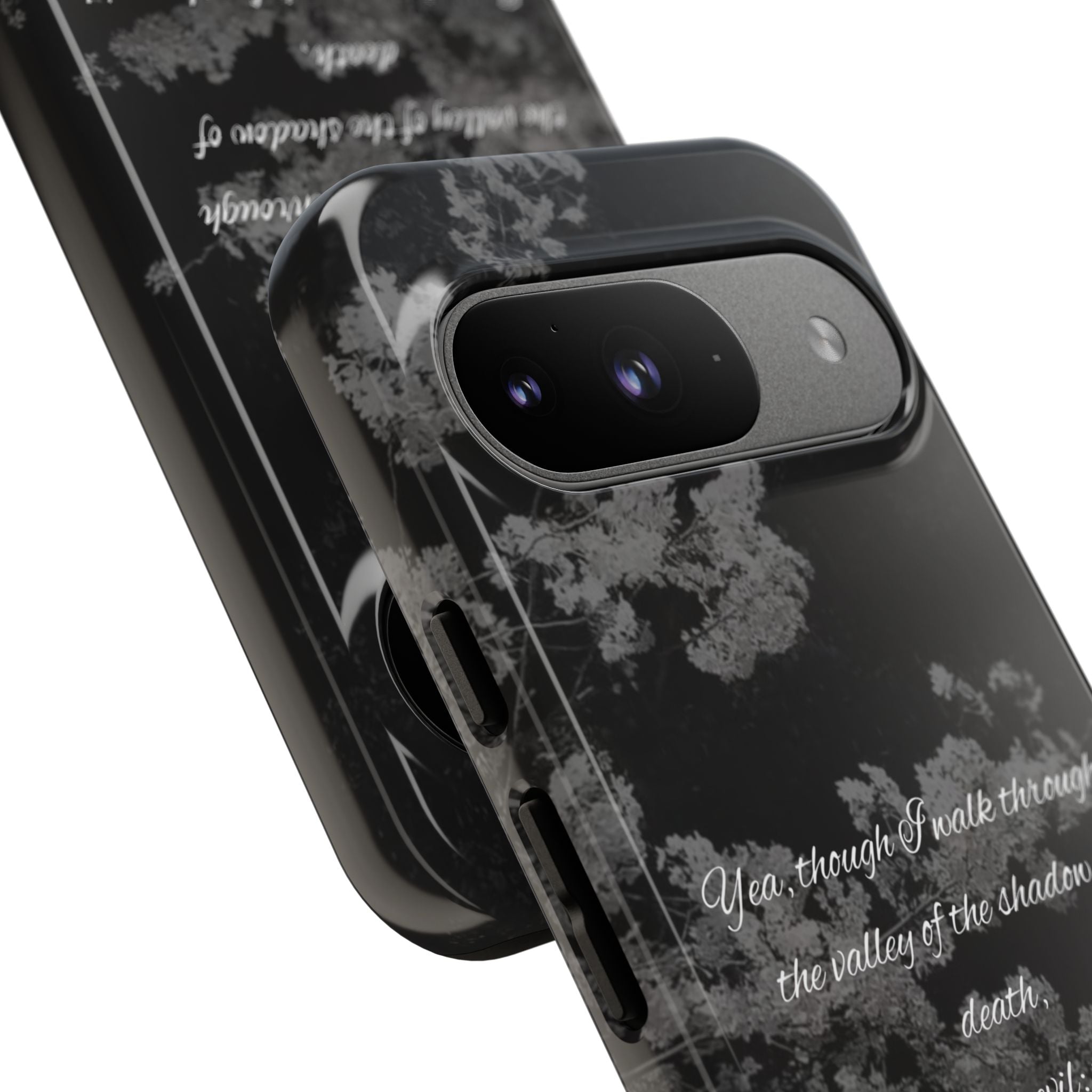 Bible Verse Phone Case — Psalm 23:4 Comfort Black Protective Cover