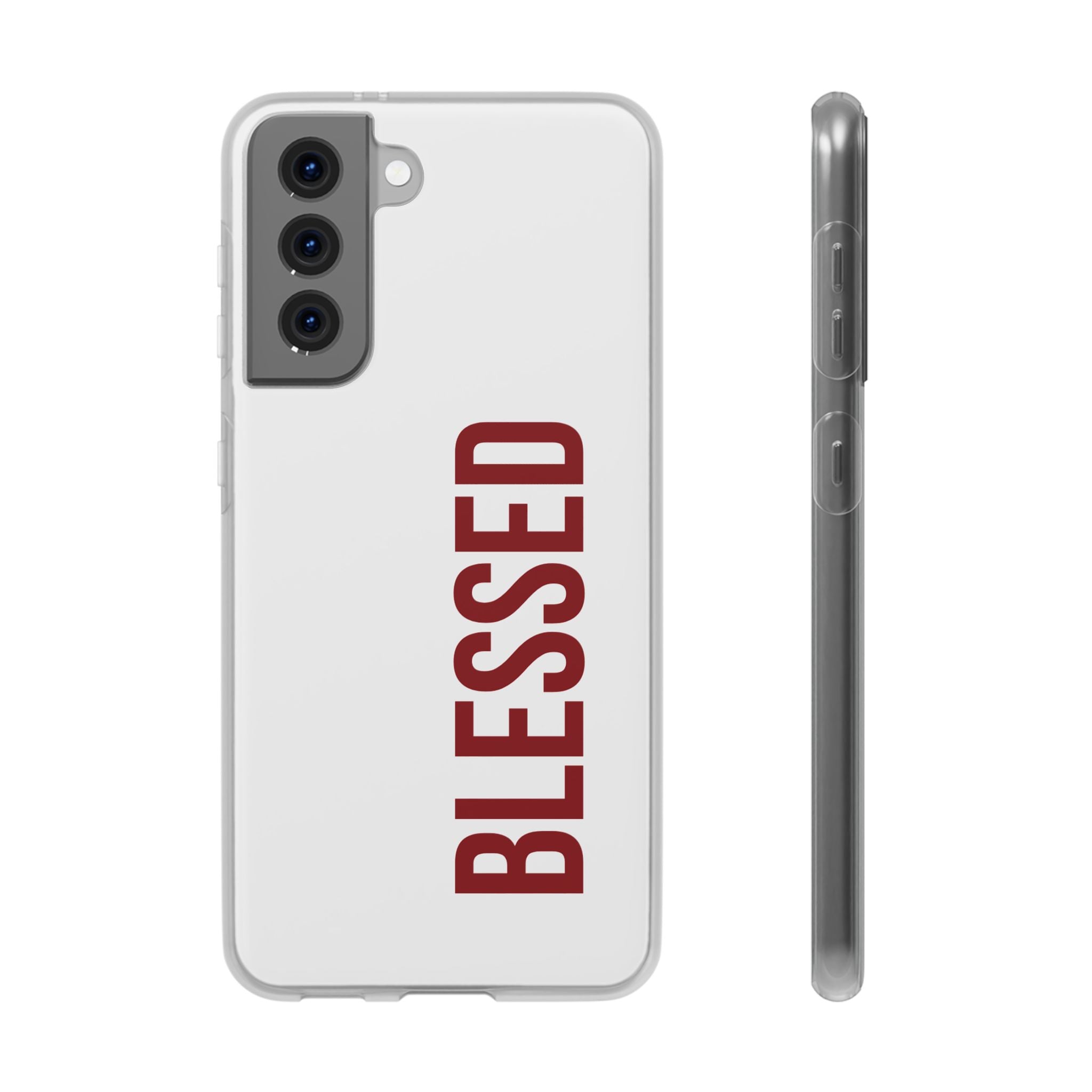 Blessed Phone Case — Vertical Red Typography Clear Flexi Case