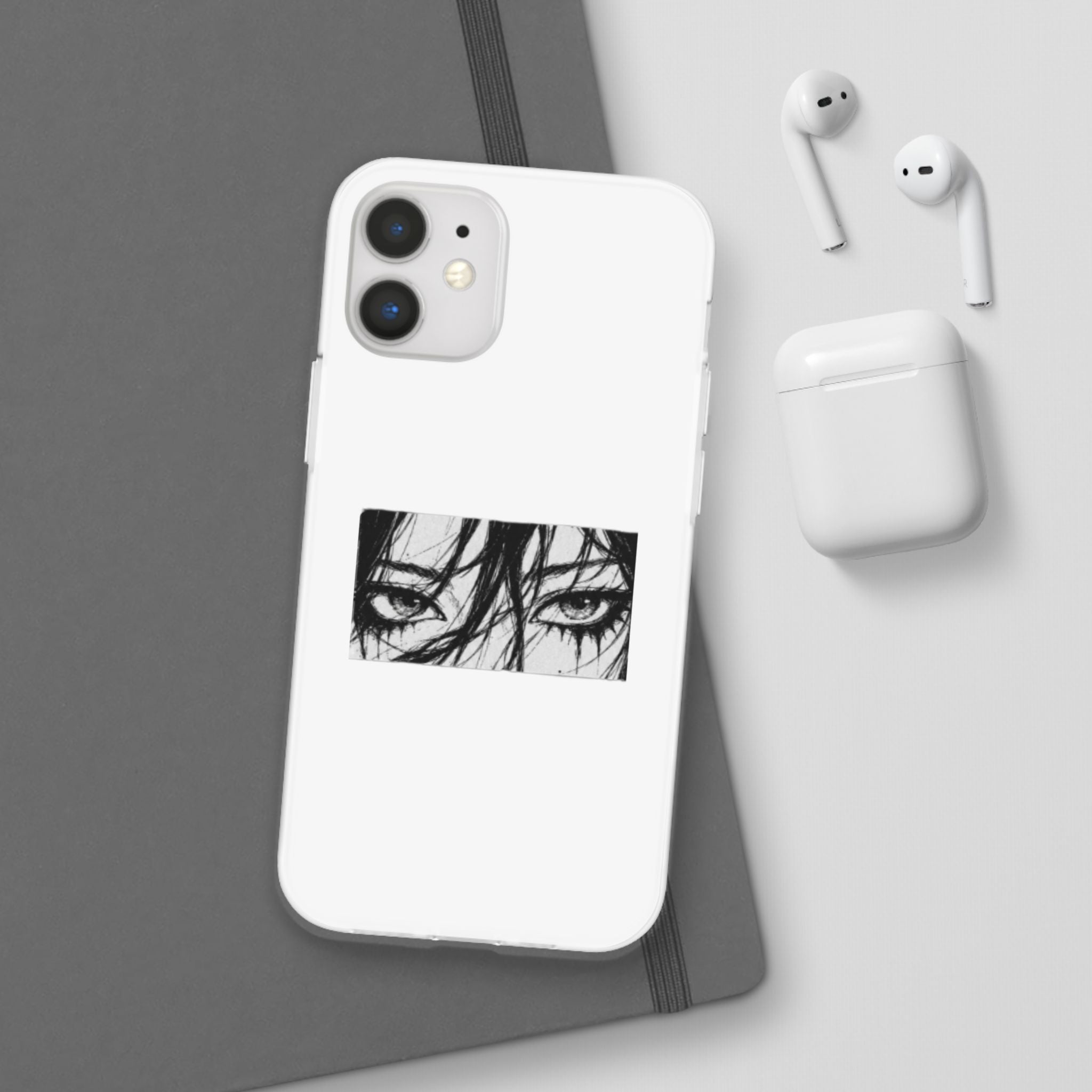Anime Eyes Illustration Phone Case - Moody Black & White Flexi Case