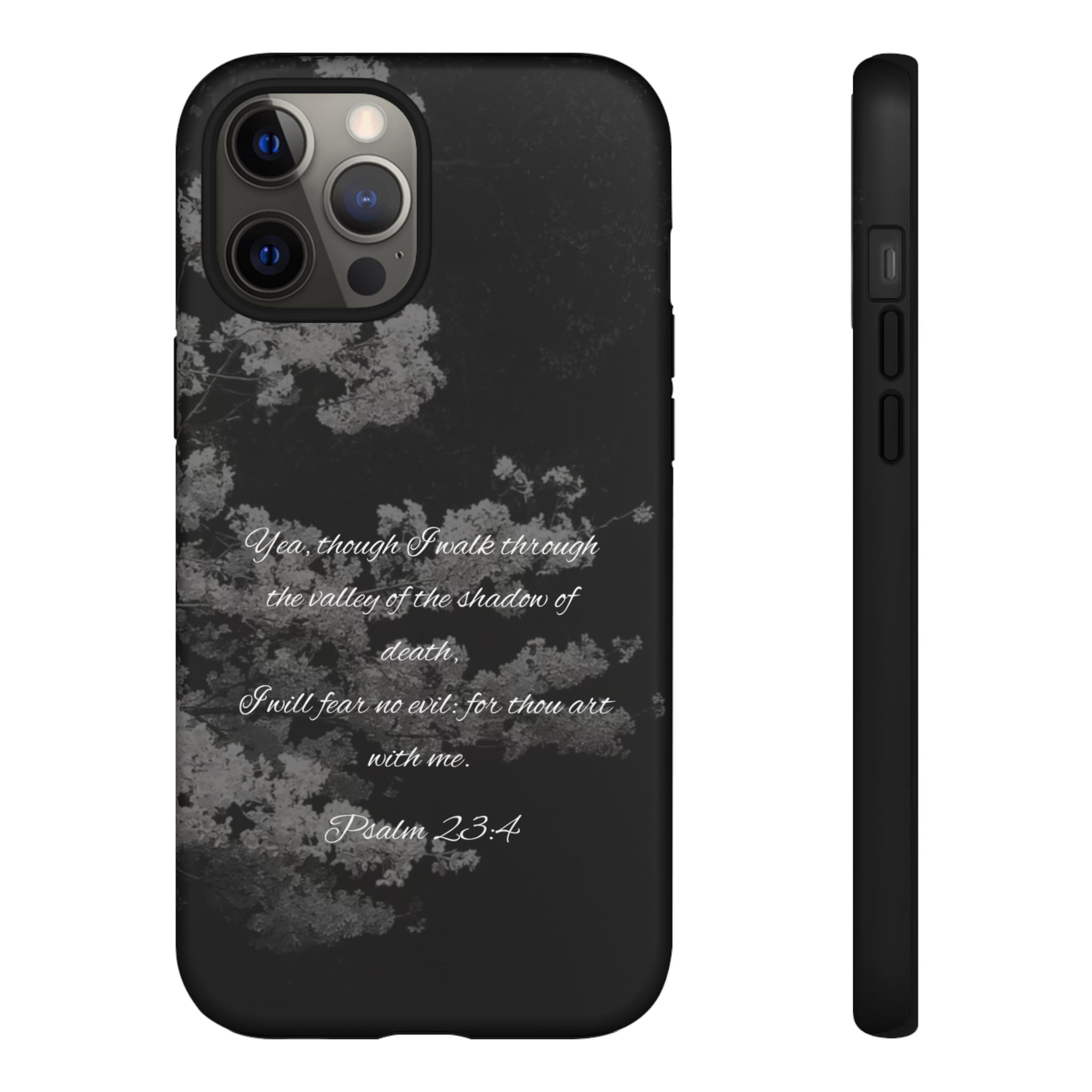 Bible Verse Phone Case — Psalm 23:4 Comfort Black Protective Cover