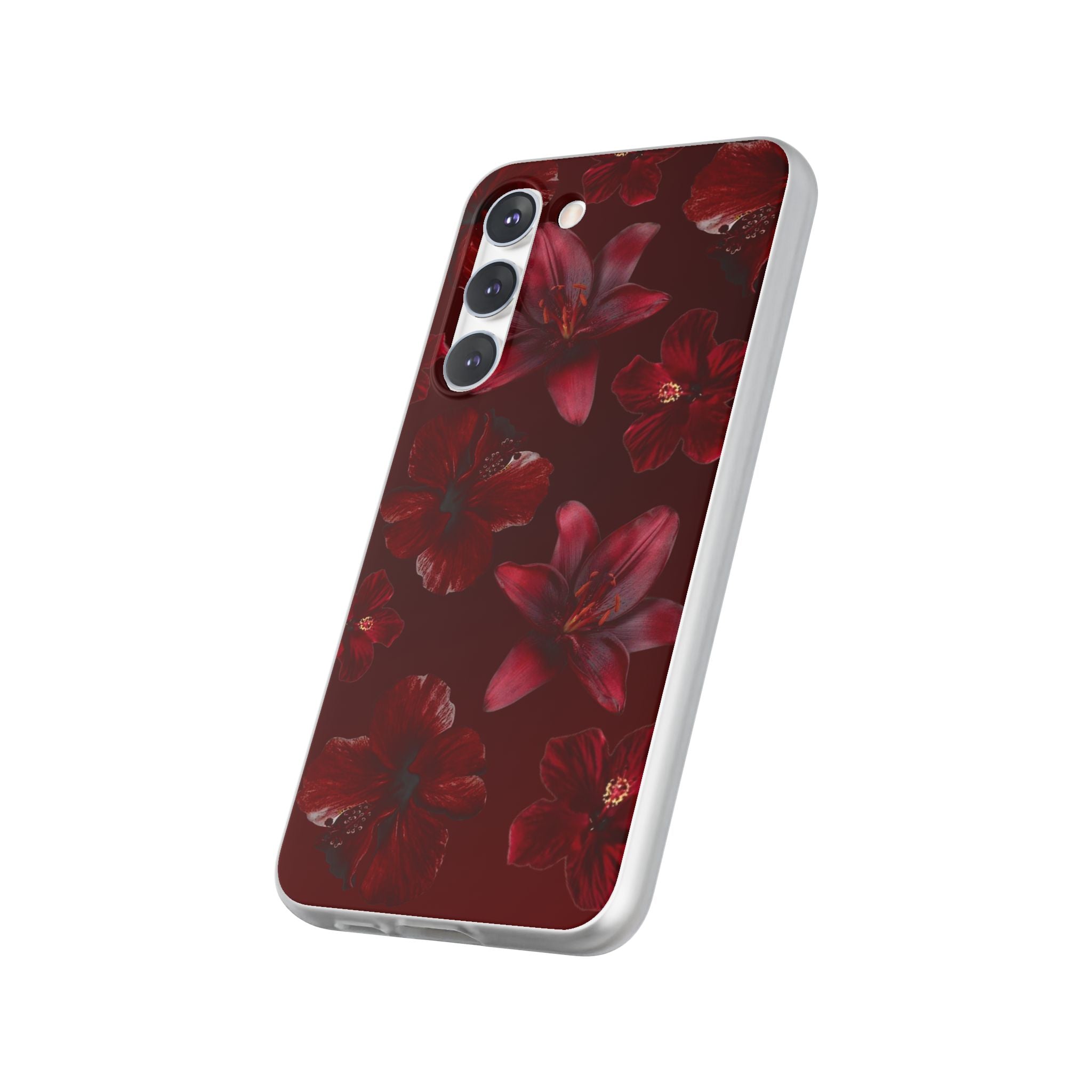 Red Floral Flexi Phone Case – Dark Burgundy Lily Pattern
