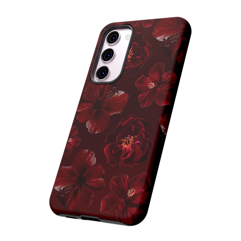 Dark Red Floral Phone Case – Protective Tough Case with Burgundy Roses