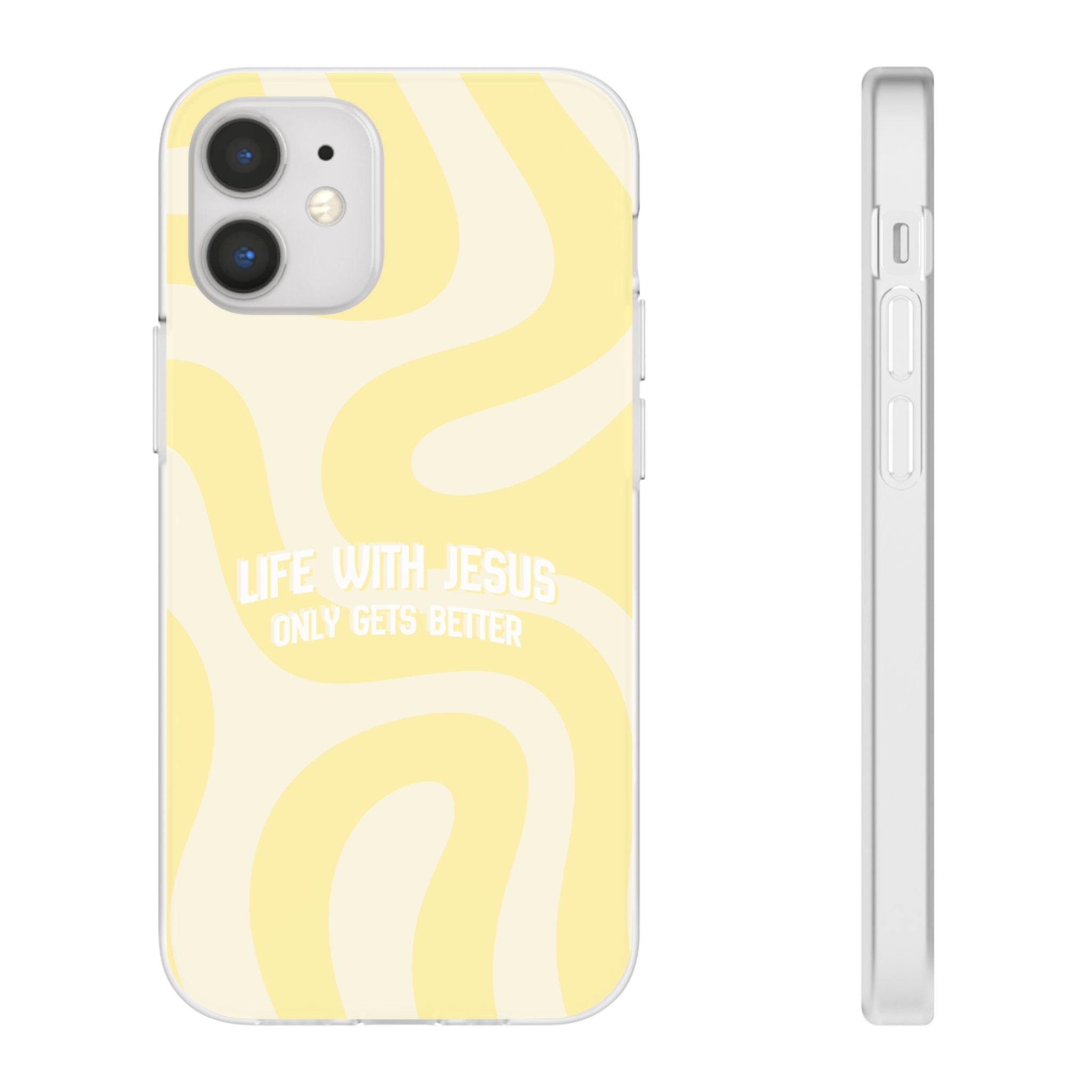 Christian Phone Case - "Life With Jesus Only Gets Better" Yellow Swirl Flexi Case