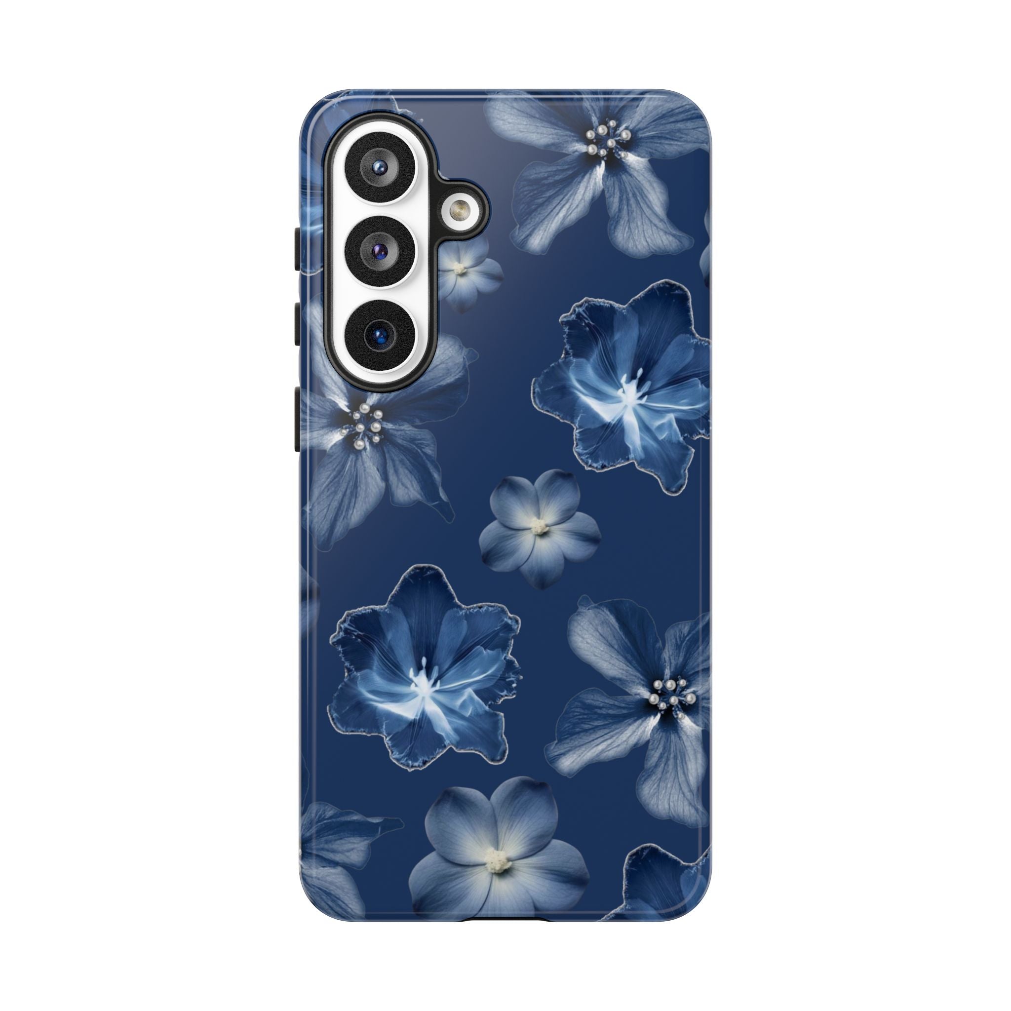 Navy Floral Tough Phone Case — Blue Bloom Protective Cover