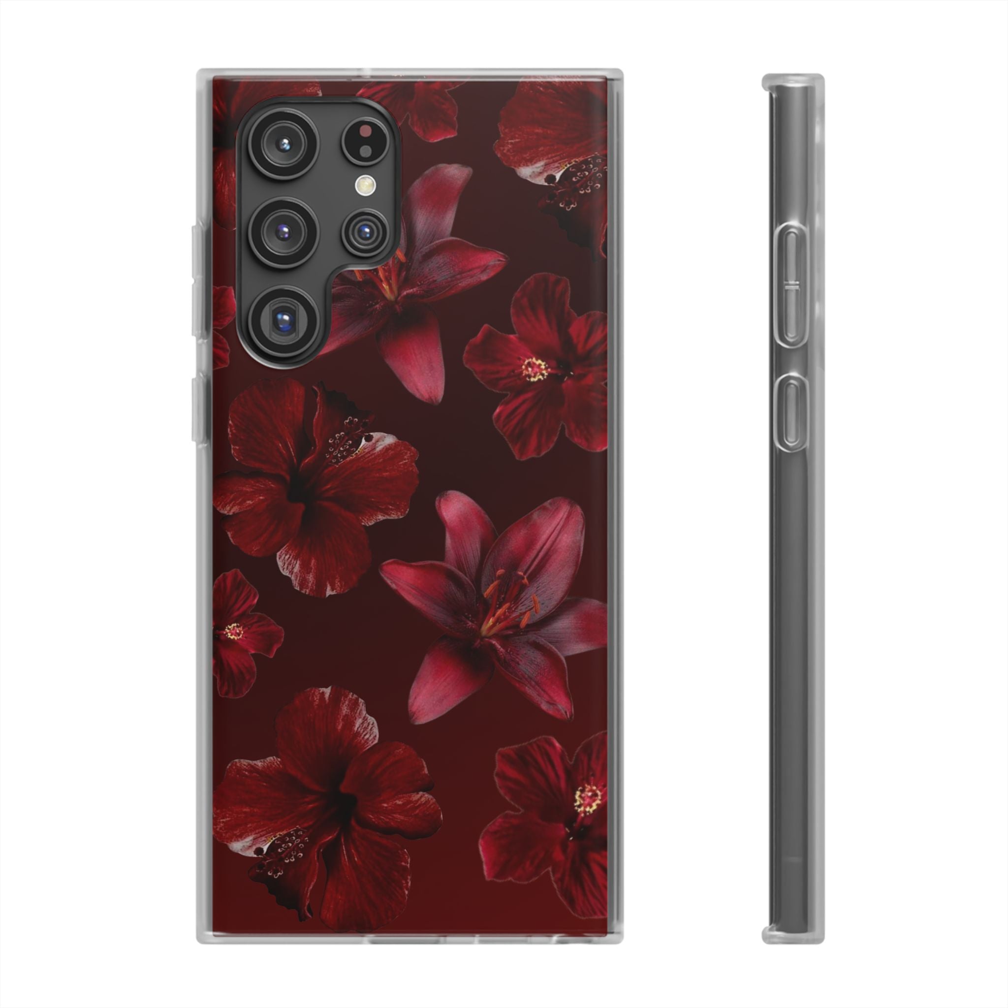Red Floral Flexi Phone Case – Dark Burgundy Lily Pattern