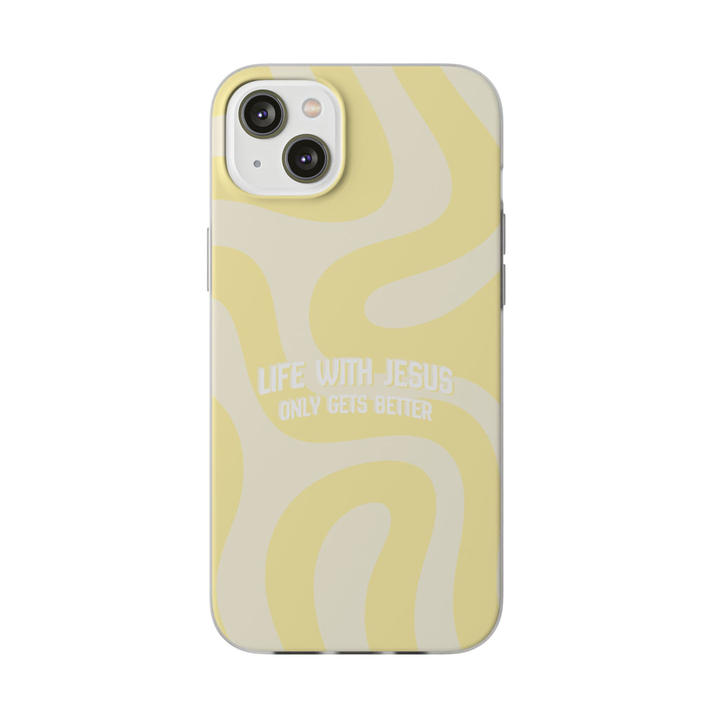 Christian Phone Case - "Life With Jesus Only Gets Better" Yellow Swirl Flexi Case