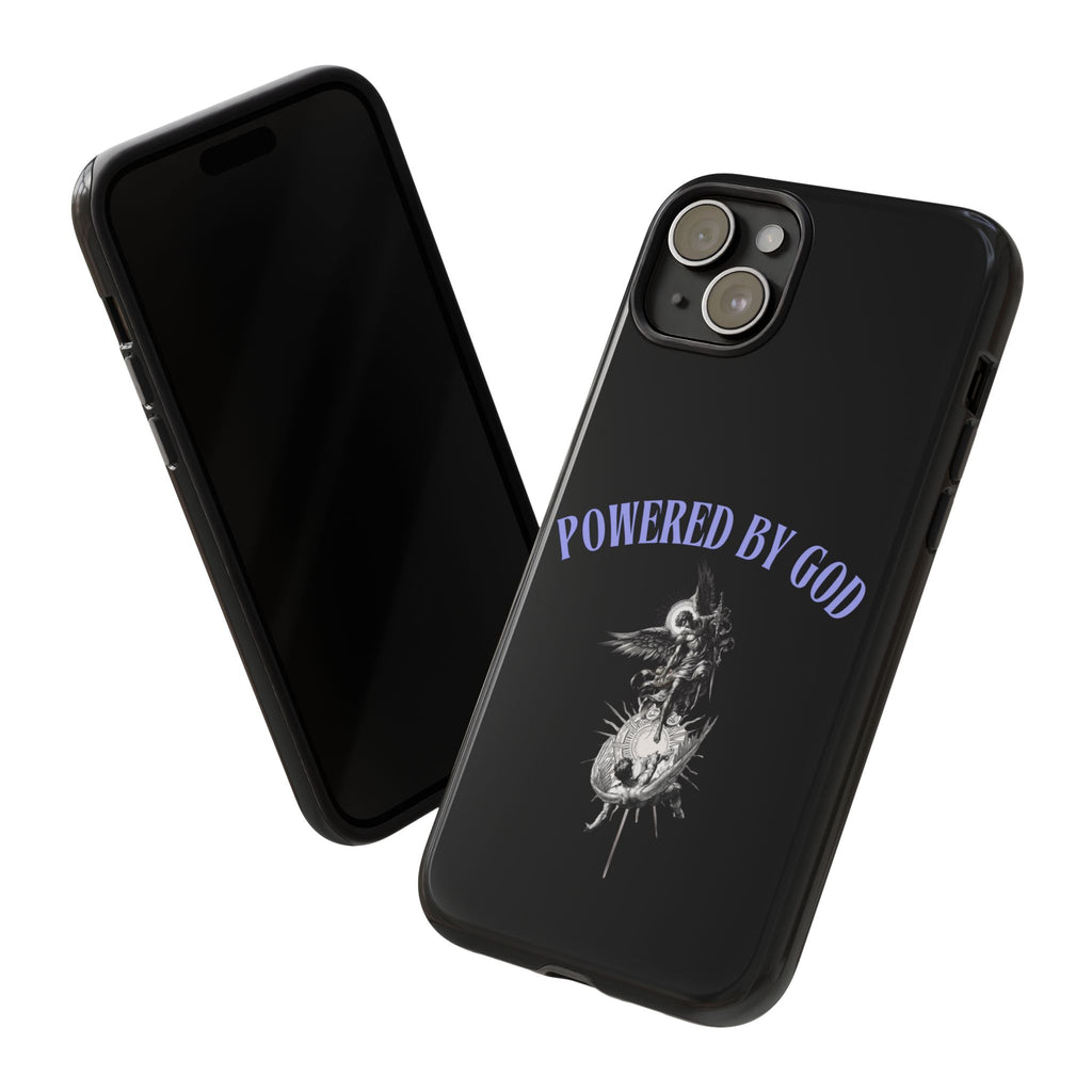 Phone Case — "Powered by God" Black Protective Case with Angelic Skull Design