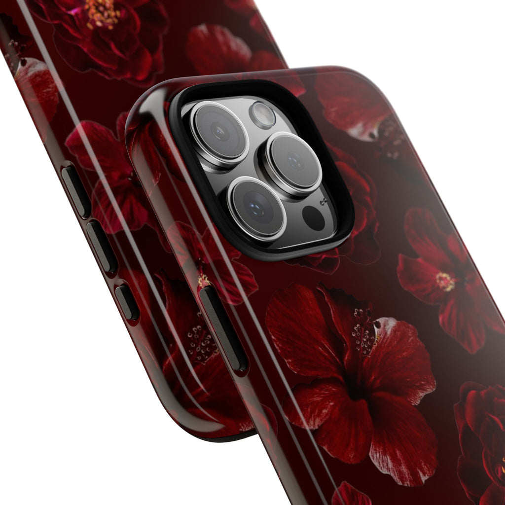 Dark Red Floral Phone Case – Protective Tough Case with Burgundy Roses