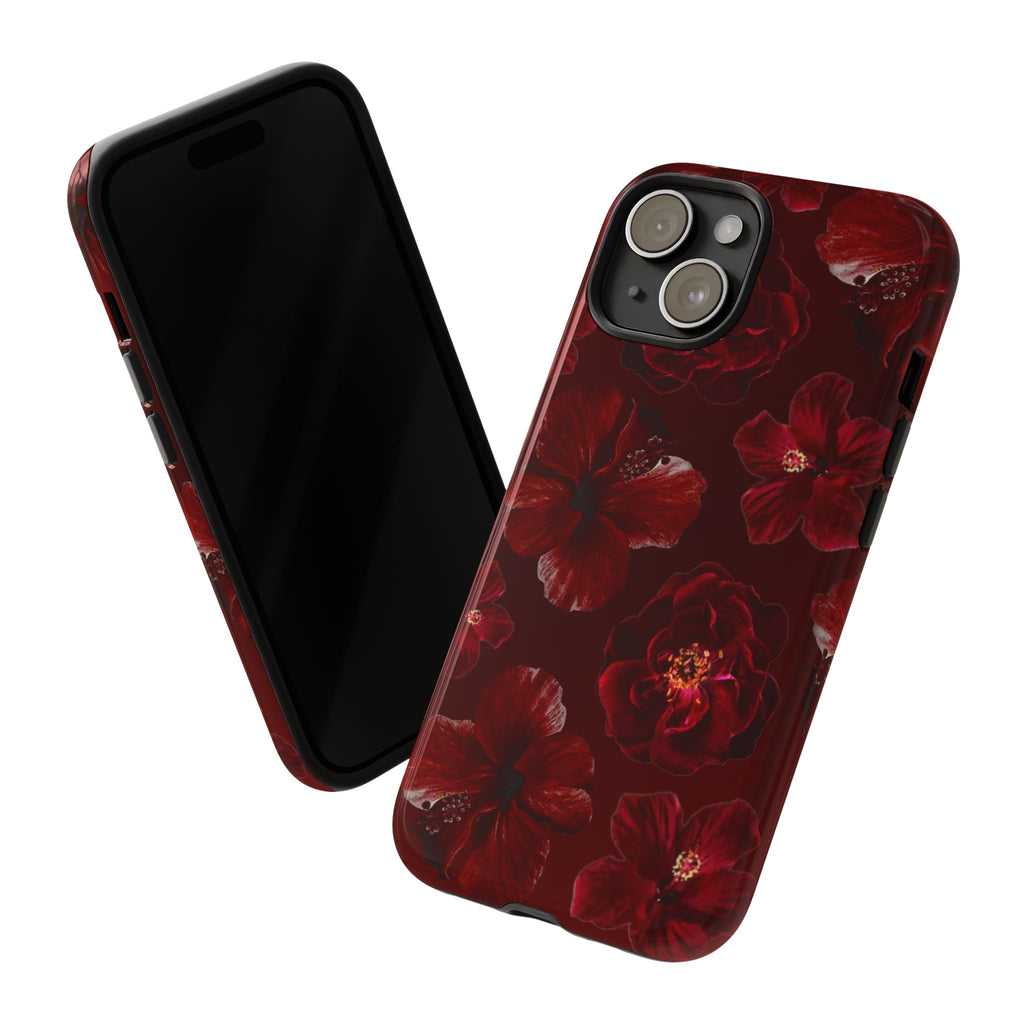 Dark Red Floral Phone Case – Protective Tough Case with Burgundy Roses