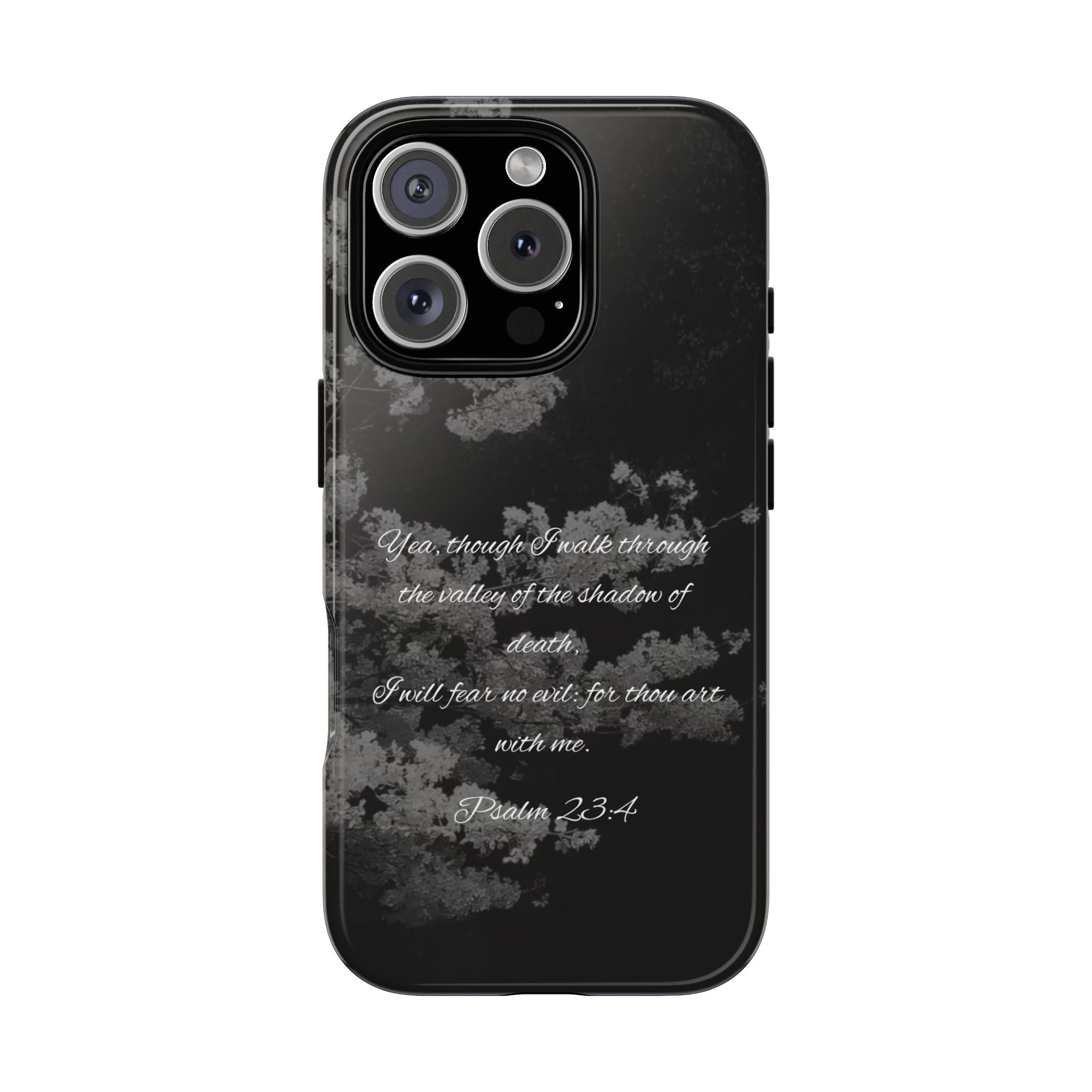 Bible Verse Phone Case — Psalm 23:4 Comfort Black Protective Cover