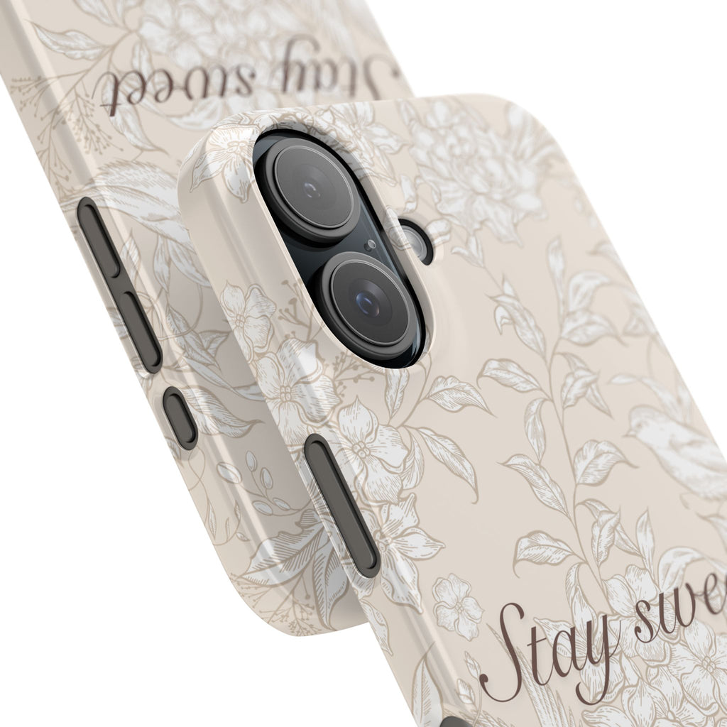 Stay Sweet Floral Slim Phone Case — Beige Bird & Blossom Protective Cover