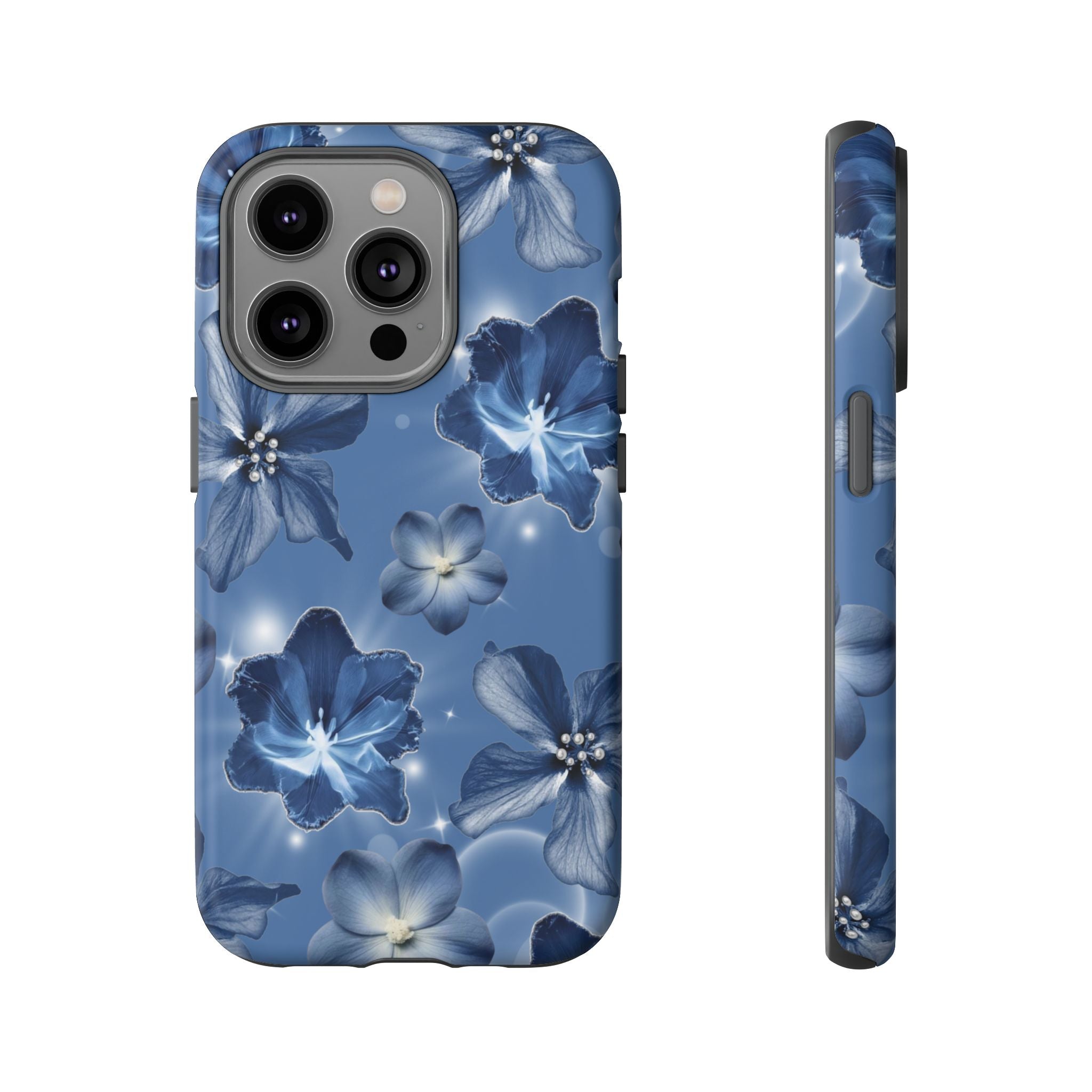 Blue Floral Tough Phone Case — Protective Blossom Design