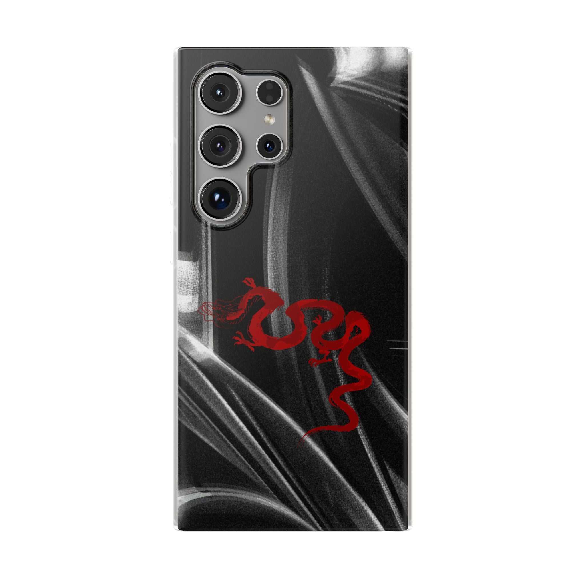 Flexi Phone Case — Black Smoke Background with Red Dragon
