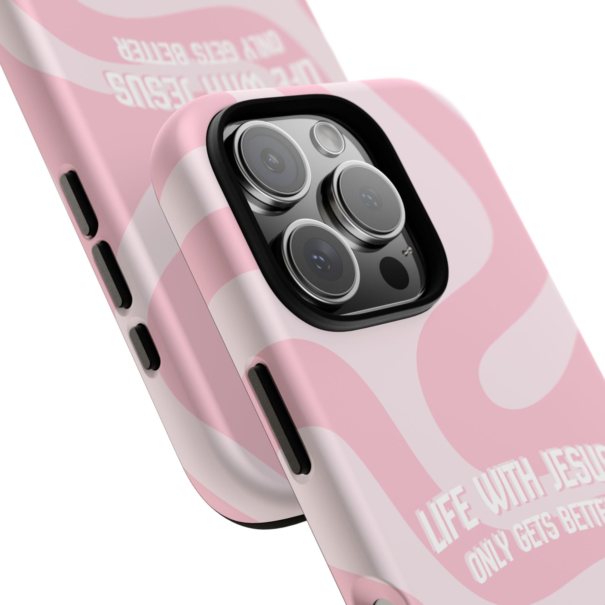 Pink Swirl Phone Case - "Life With Jesus Only Gets Better" Christian iPhone Cover