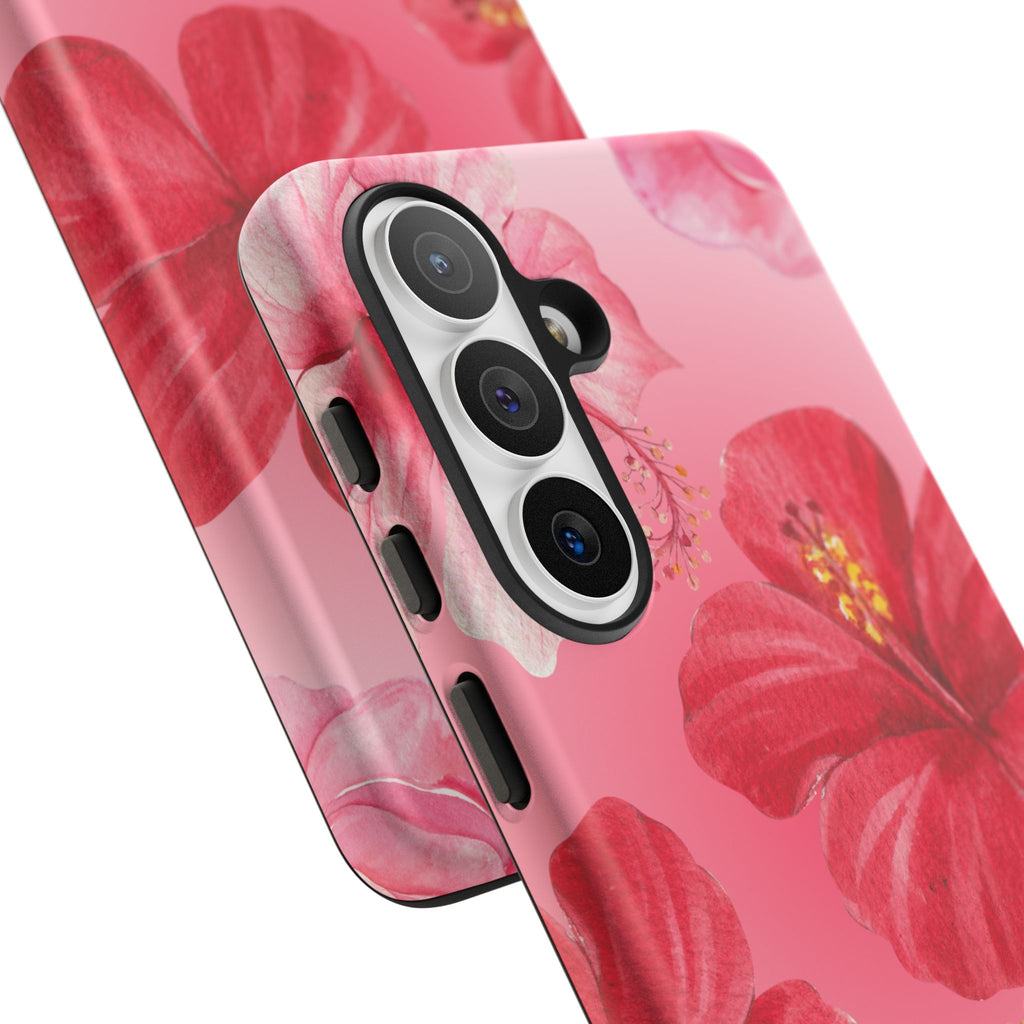 Hibiscus Pink Tough Phone Case — Floral Tropical Protective Cover