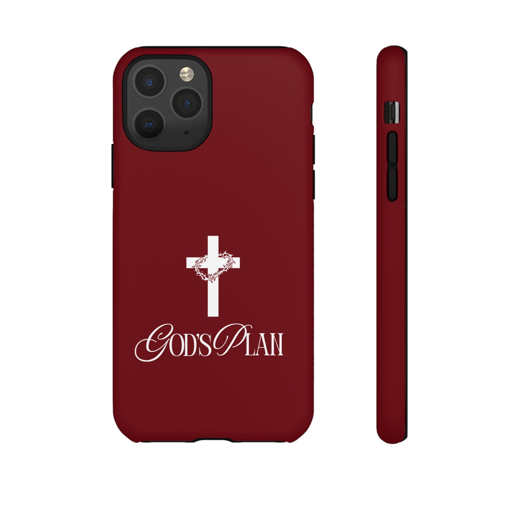 God's Plan — Christian Tough Phone Case | Cross Faith Burgundy Cover