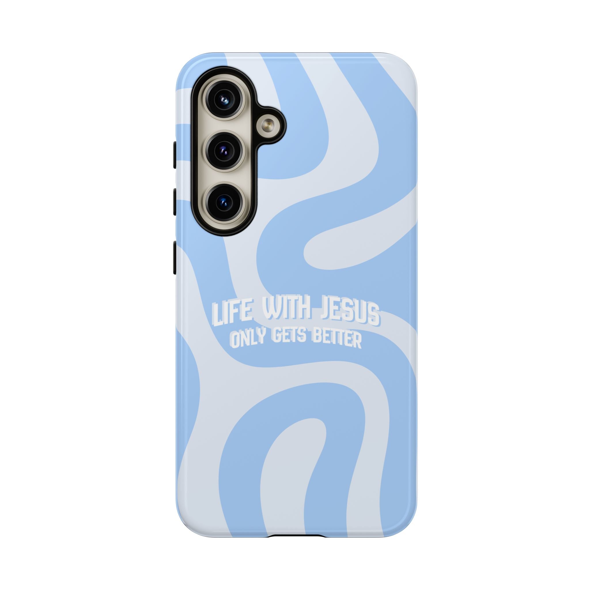 Blue Swirl Phone Case - "Life With Jesus Only Gets Better" Christian iPhone Cover