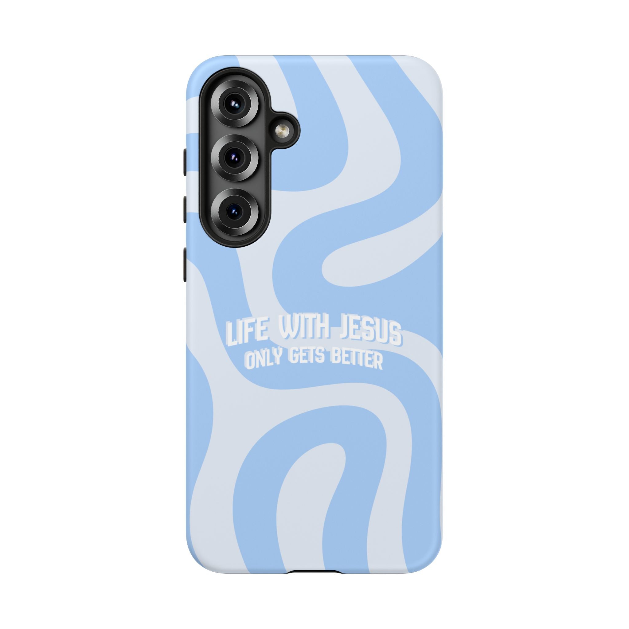 Blue Swirl Phone Case - "Life With Jesus Only Gets Better" Christian iPhone Cover