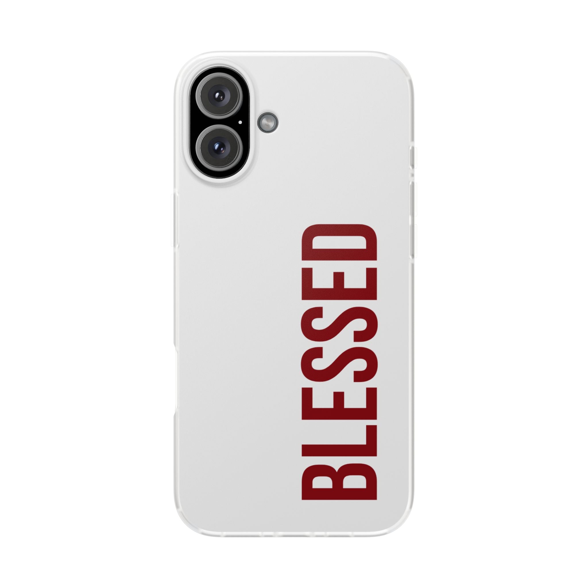 Blessed Phone Case — Vertical Red Typography Clear Flexi Case