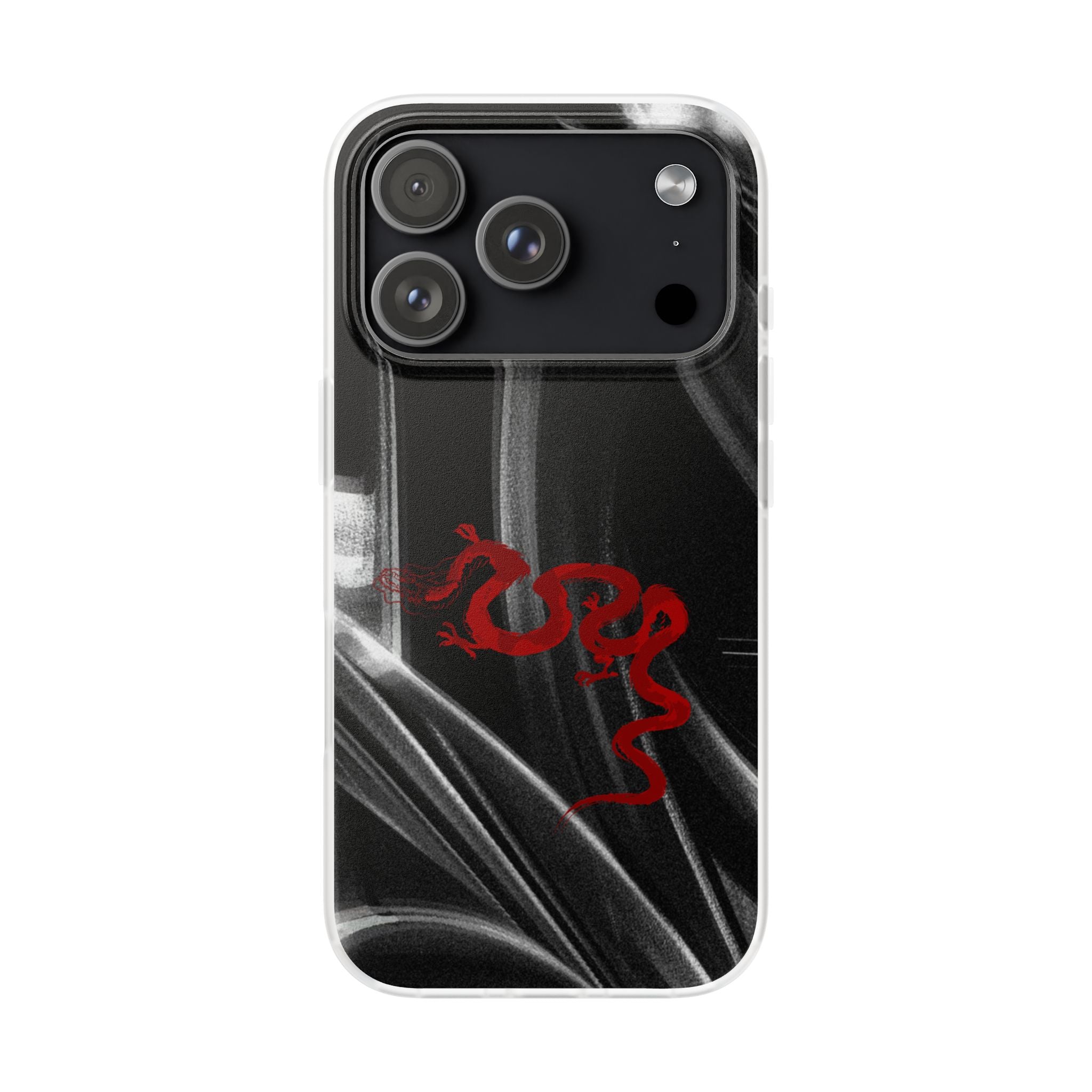 Flexi Phone Case — Black Smoke Background with Red Dragon