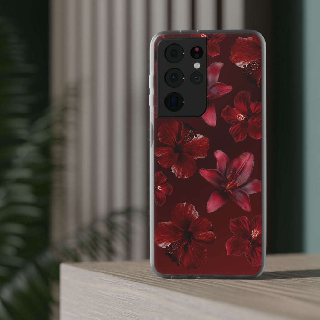 Red Floral Flexi Phone Case – Dark Burgundy Lily Pattern