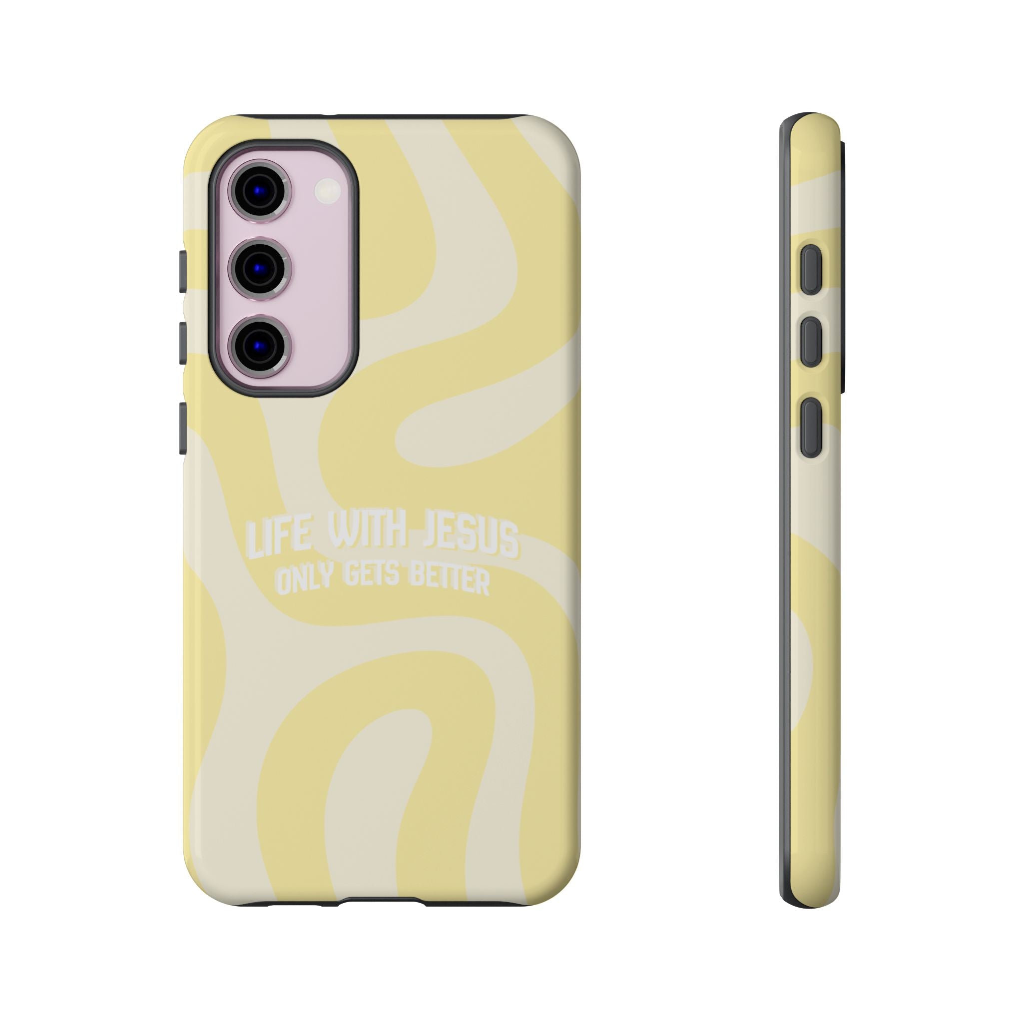 Yellow Swirl Phone Case - "Life With Jesus Only Gets Better" Christian iPhone Cover Tough Case