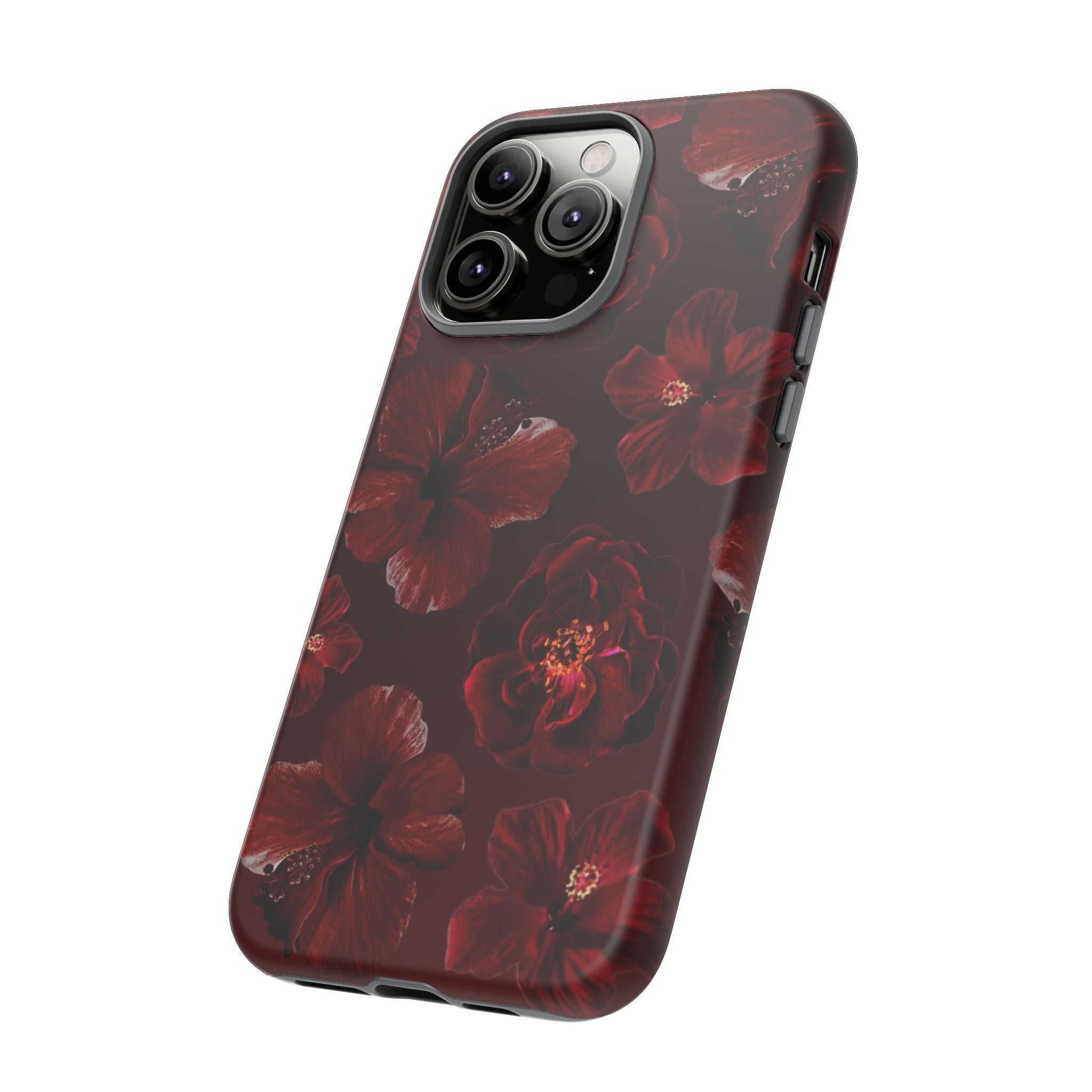 Dark Red Floral Phone Case – Protective Tough Case with Burgundy Roses